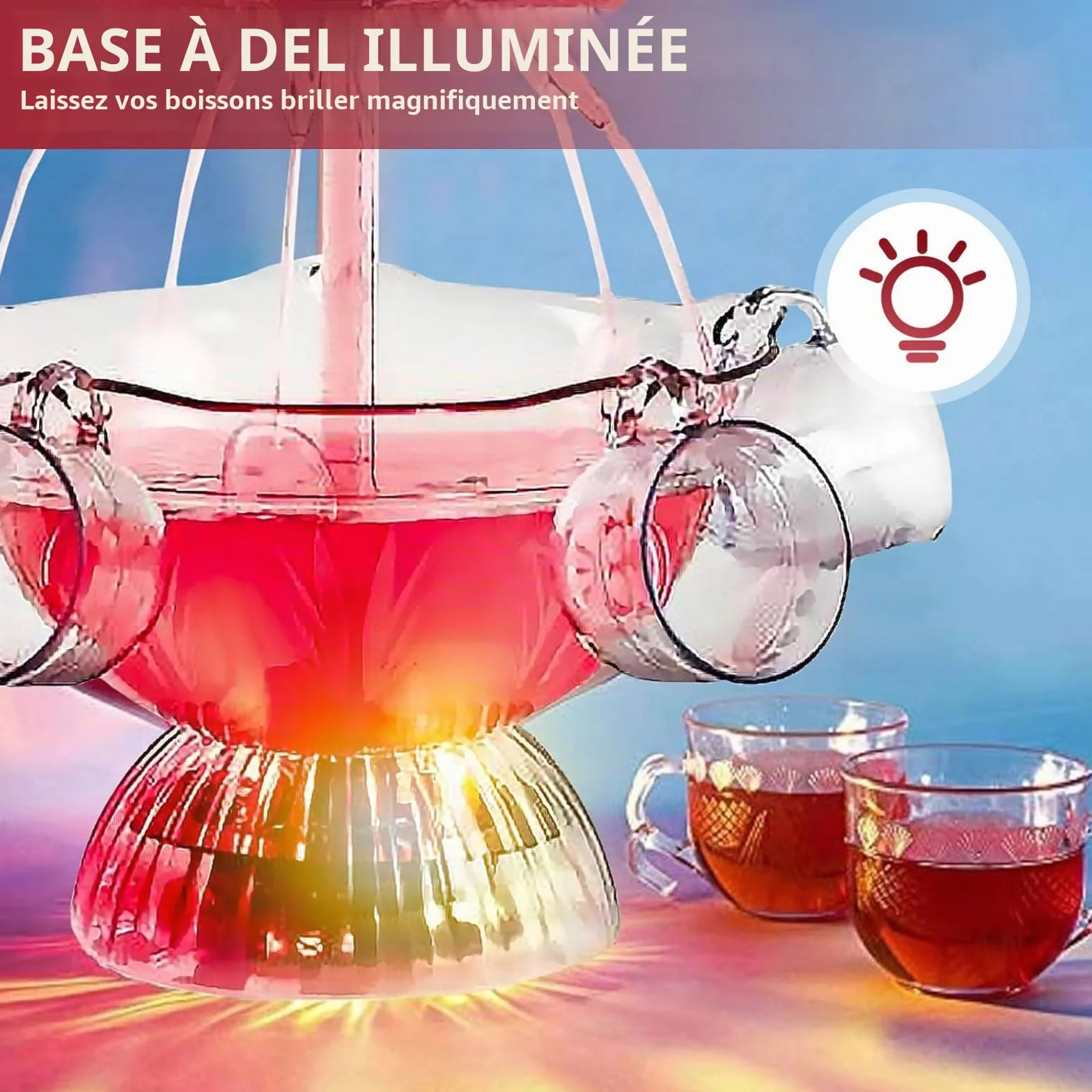 Fontaine de fête transparente à 3 niveaux 4 l avec gobelets réutilisables en acrylique socle éclairé LED