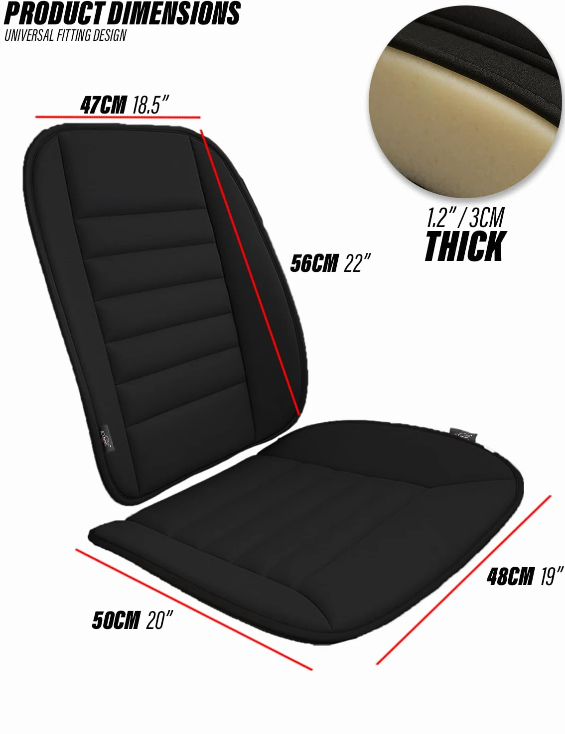 Coussin de siège de voiture Xtremeauto avec coussin de soutien dorsal – Ensemble de 2 pièces en mousse à mémoire de forme pour siège et soutien lombaire pour soulagement de la douleur et posture