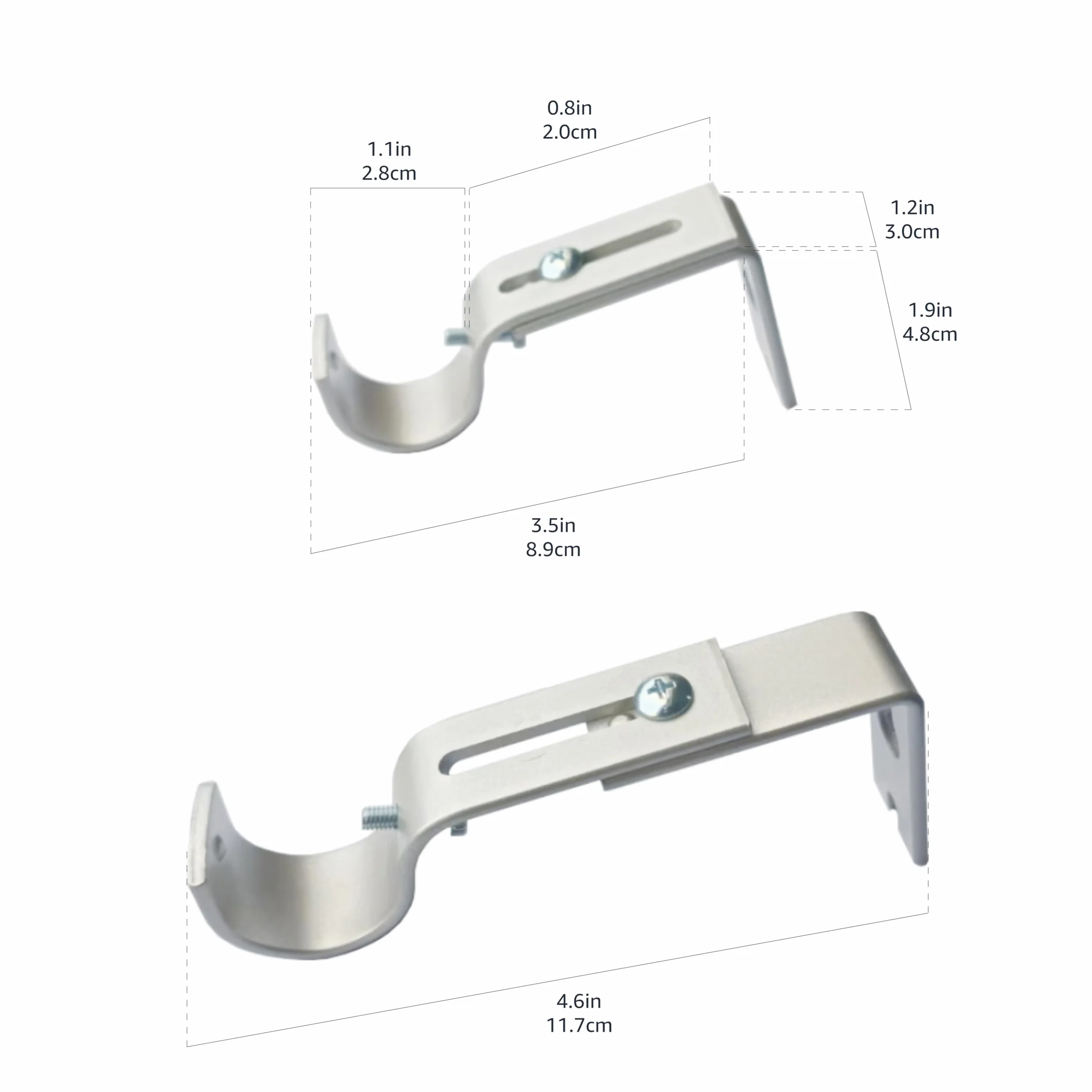 Amazon Basics Crochets Muraux Robustes et Réglables Pour Tringle de 2,5cm, Lot de 2, Nickel Argenté
