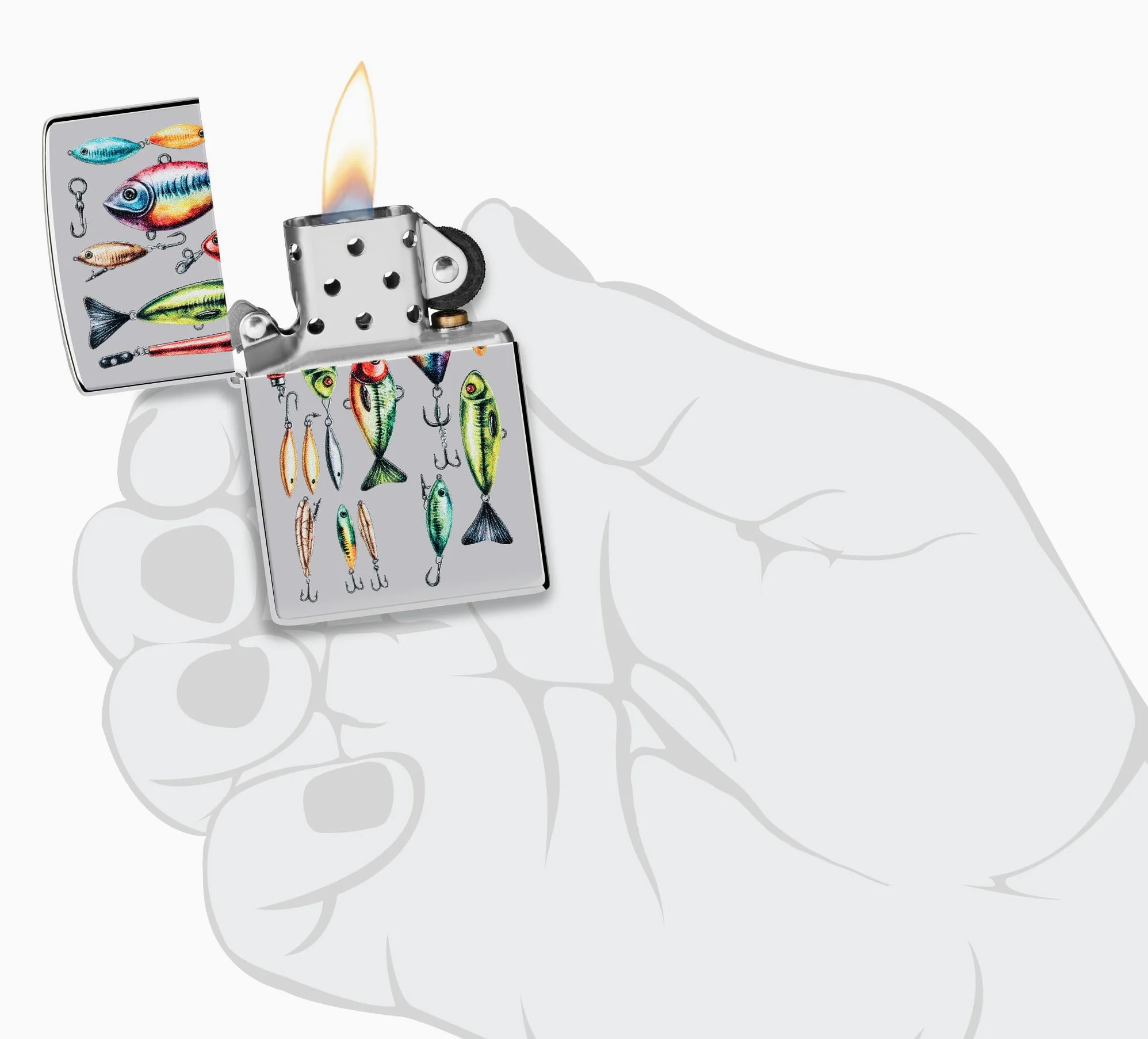Zippo Briquet Tempête - Fishing Hooks Design - Rechargeable - Coffret Cadeau - Métal - Fabriqué aux USA