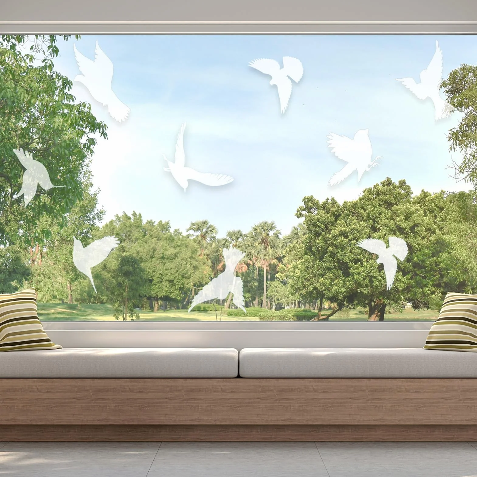 Autocollants Anti-Collision Oiseaux Blancs Protection Vitres Adhésifs Électrostatiques Réutilisables Décoration