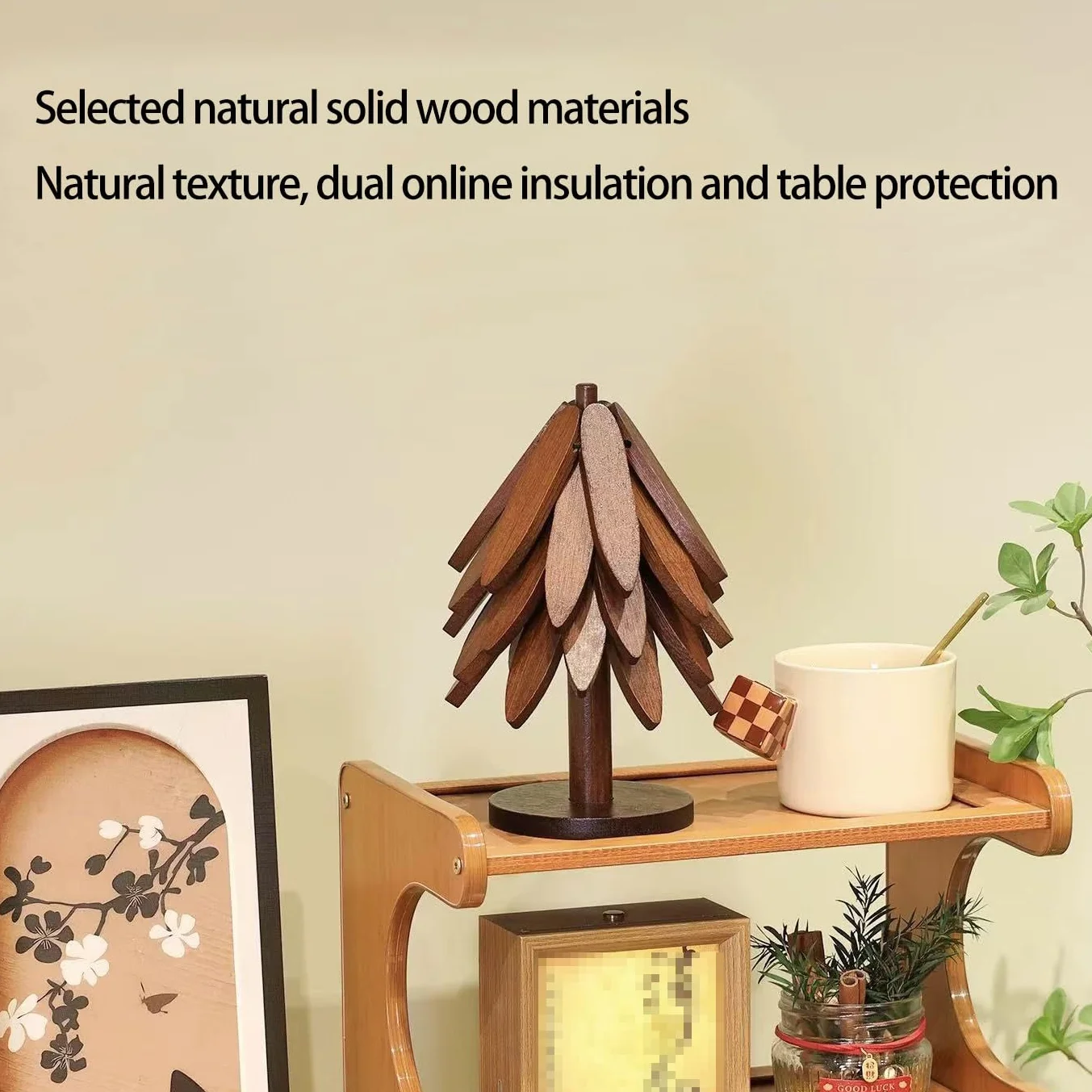 Lot de 4 Dessous de Plats en Bois Pliables + 1 Support Sapin de Noël
