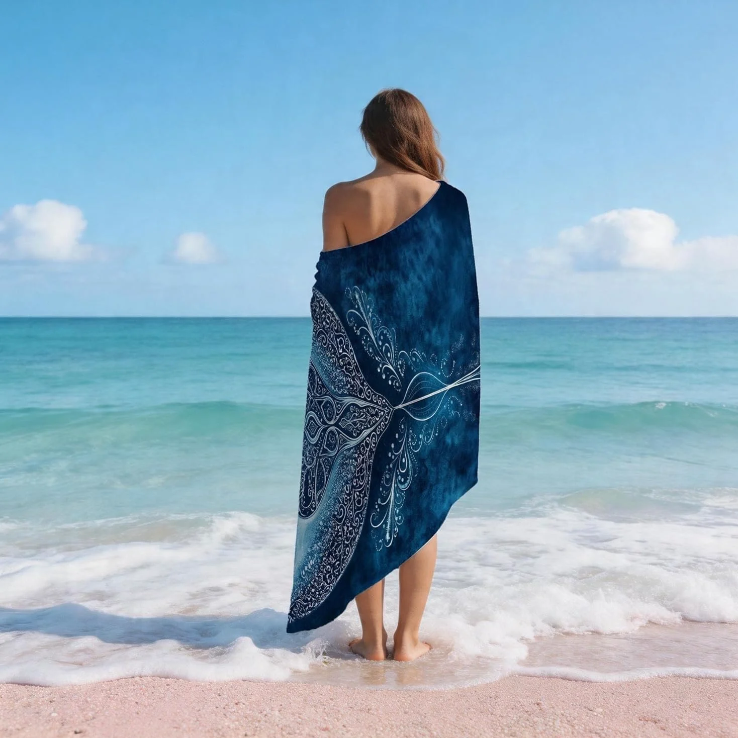 Serviette de Plage Raie Manta Drap de Plage OcéAn Serviette de Bain 200x200 cm, Séchage Rapide Anti Sable & Légère, pour Bord de Mer, Voyages, Sauna, Piscine