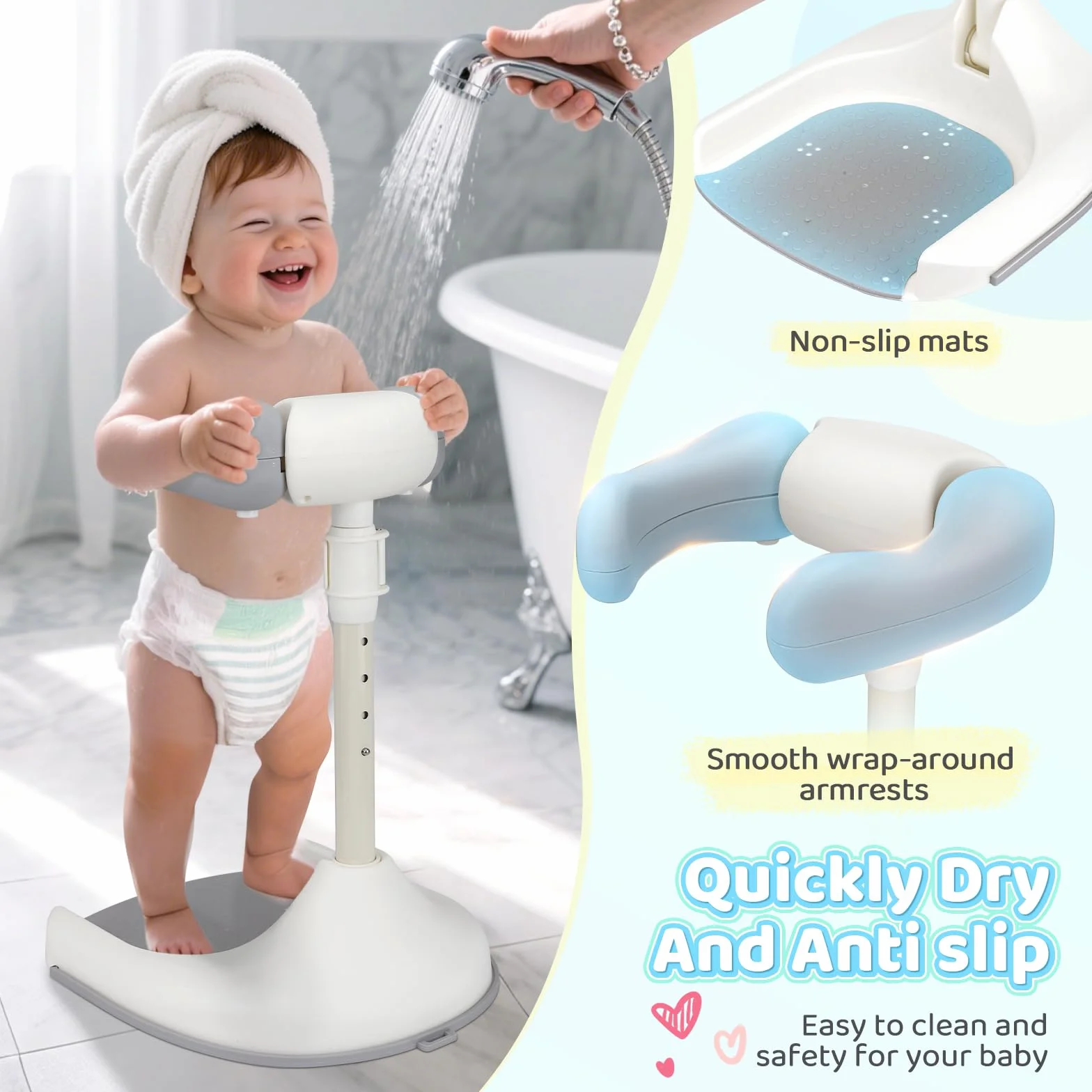 Support Baignoire Bébé Antidérapant Réglable en Hauteur Douche 8-36 Mois