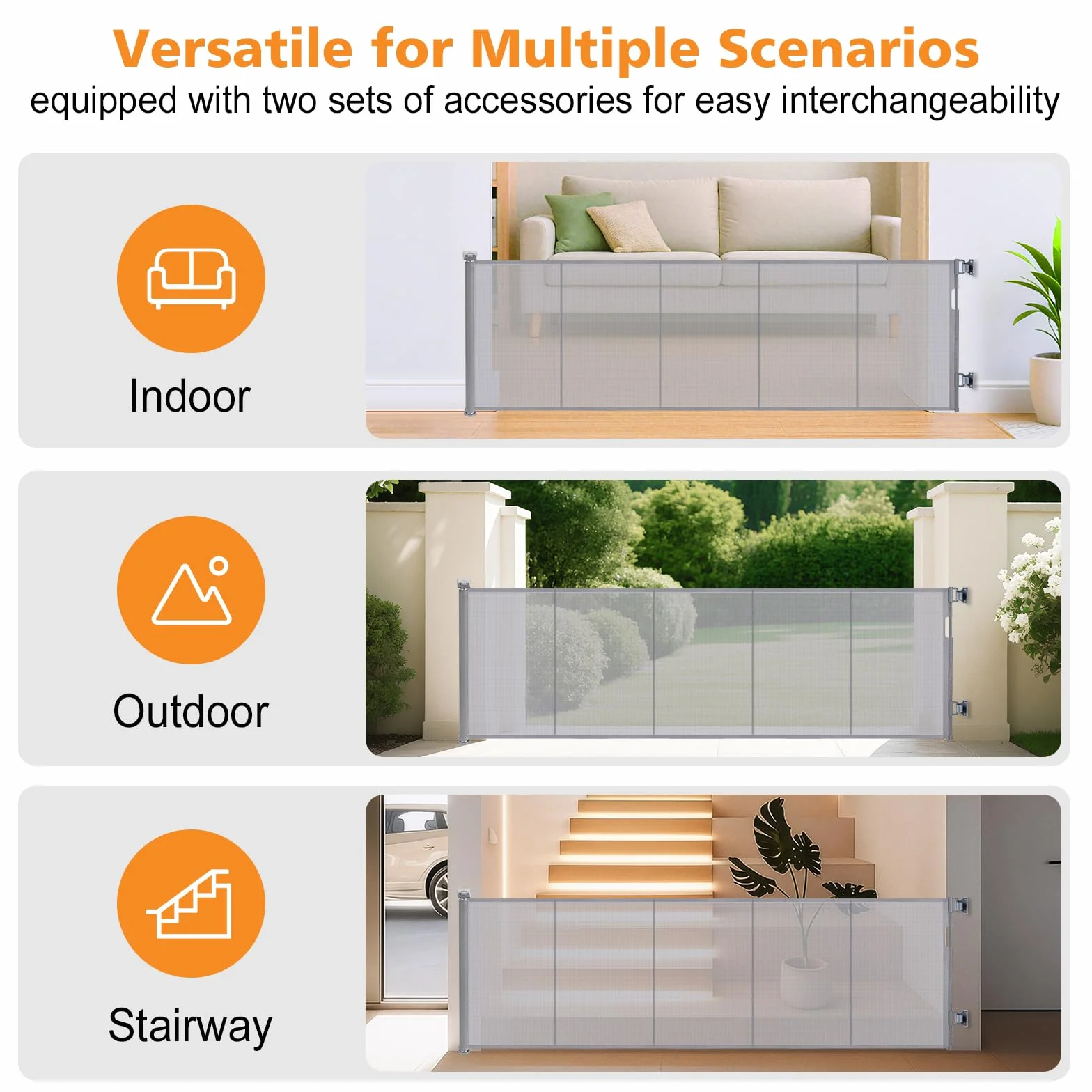 Barrière de Sécurité Rétractable 300 cm x 86 cm pour Escaliers et Chiens Blanc