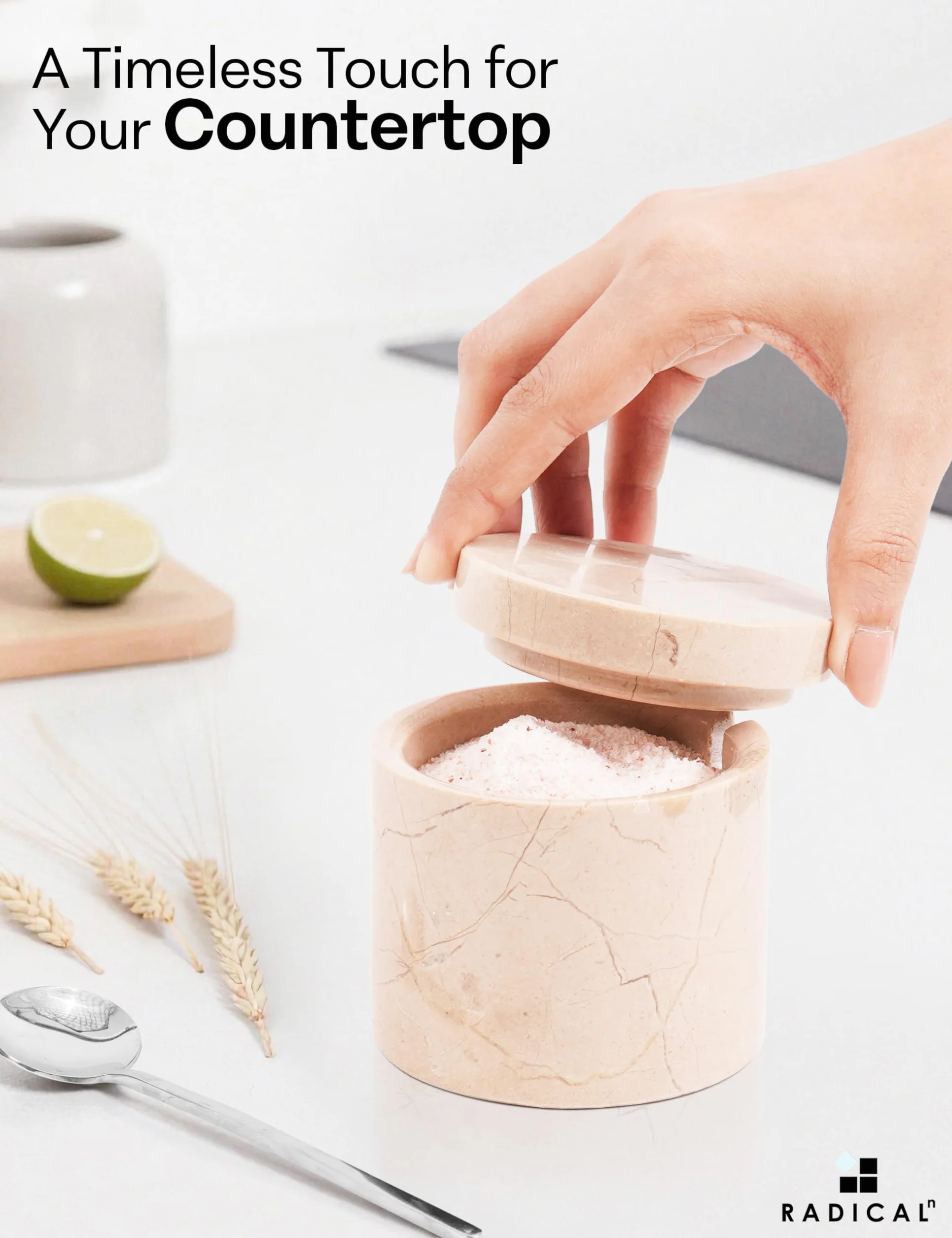 Lot de 2 pots à sel en marbre avec couvercle et plateau 7,6 cm, salière et sucrier de table pour cuisine