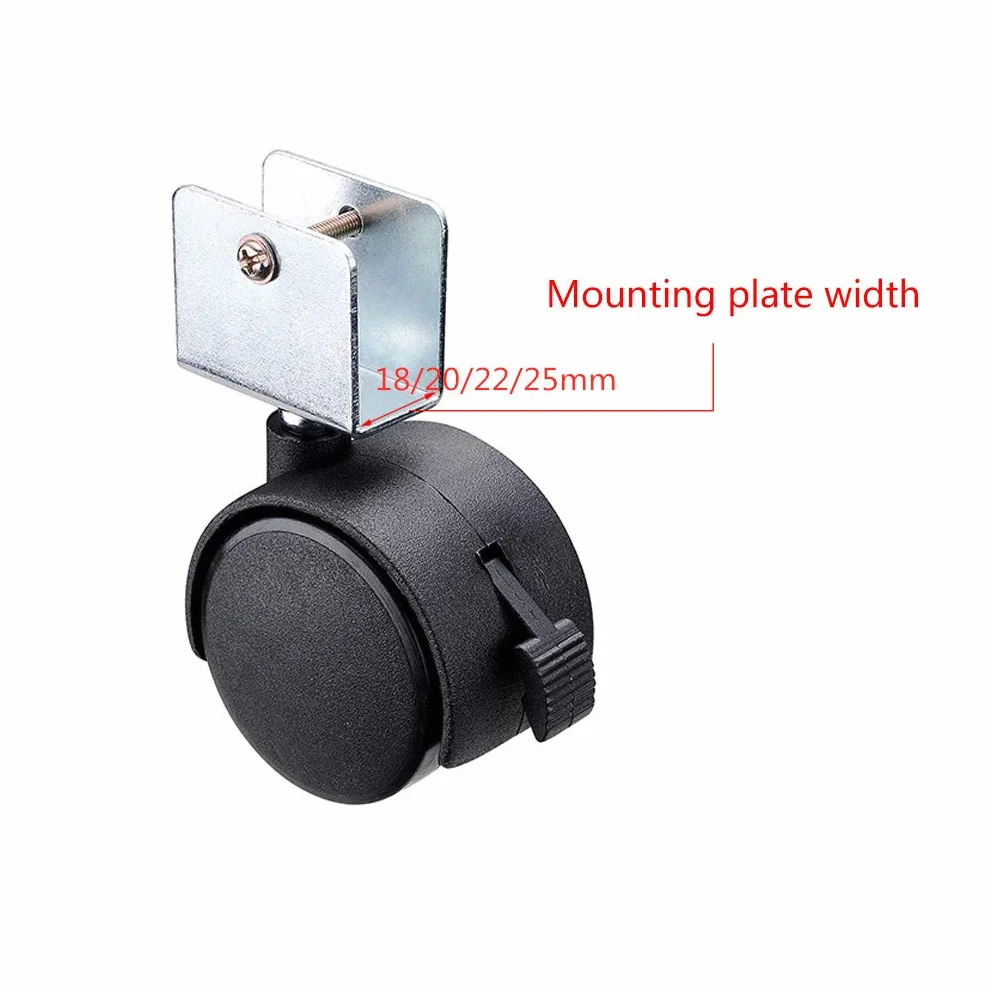 Roulettes de Lit d'enfant 50mm 4 Roues Pivotantes avec Frein Double Roue Charge 70kg Noir Support en U 20mm