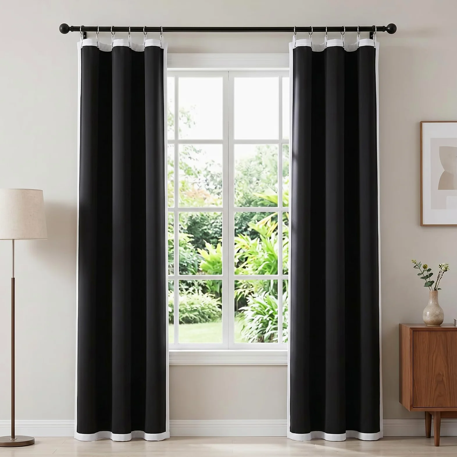 Melodieux Doublure de Rideau 100% Occultant pour Rideaux de 96 Pouces de Long, Doublure Occultante à Isolation Thermique pour Draps Transparents, Blanc Cassé/Noir, 101,6 x 233,7 cm, 2 Panneaux
