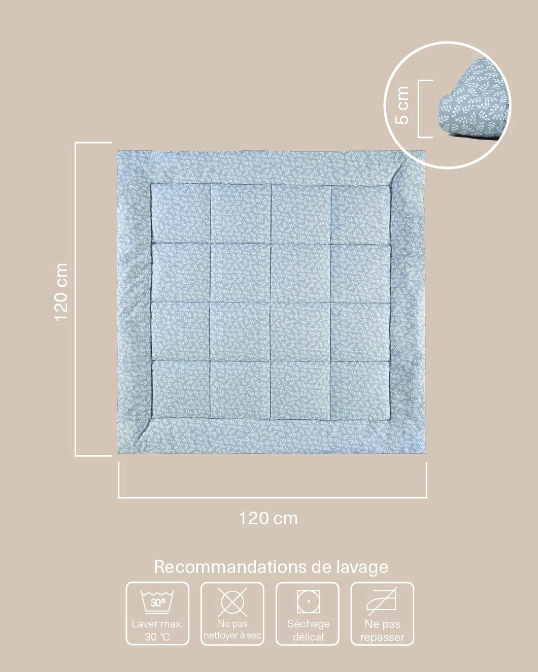 molis&co. Tapis de Jeu pour bébé 120 x 120 cm Pliable Oeko-TEX 100 Bleu