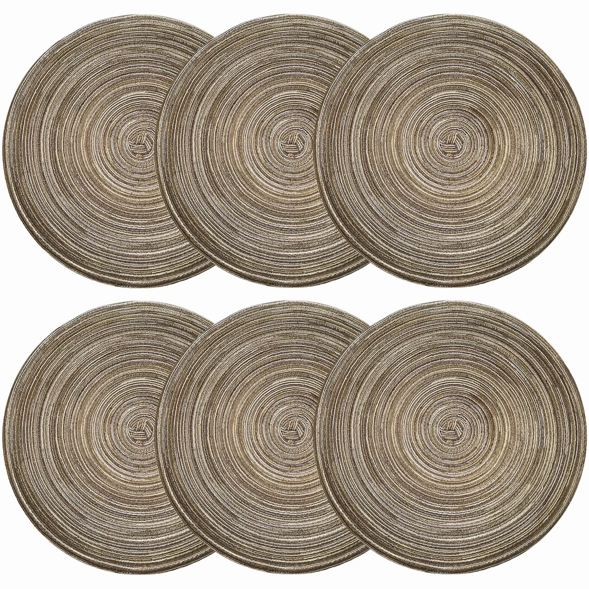 Set de Table Rond 30 cm 6 Pièces en Coton Tressé Lavable Résistant à la Chaleur Antidérapant