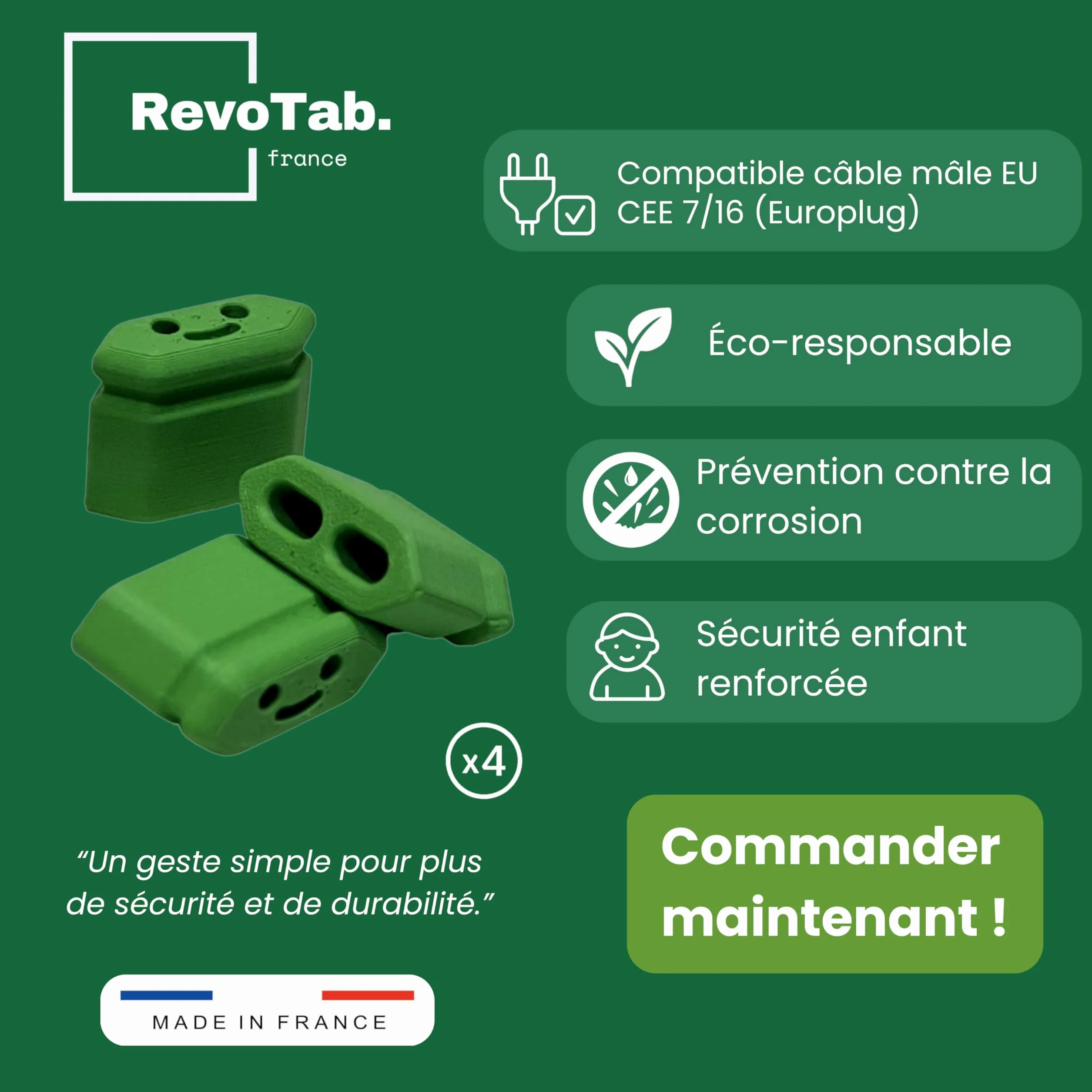 Lot de 4 Capuchons de Protection Câble Électrique EU CEE 7/16 Anti-Poussière Anti-Corrosion