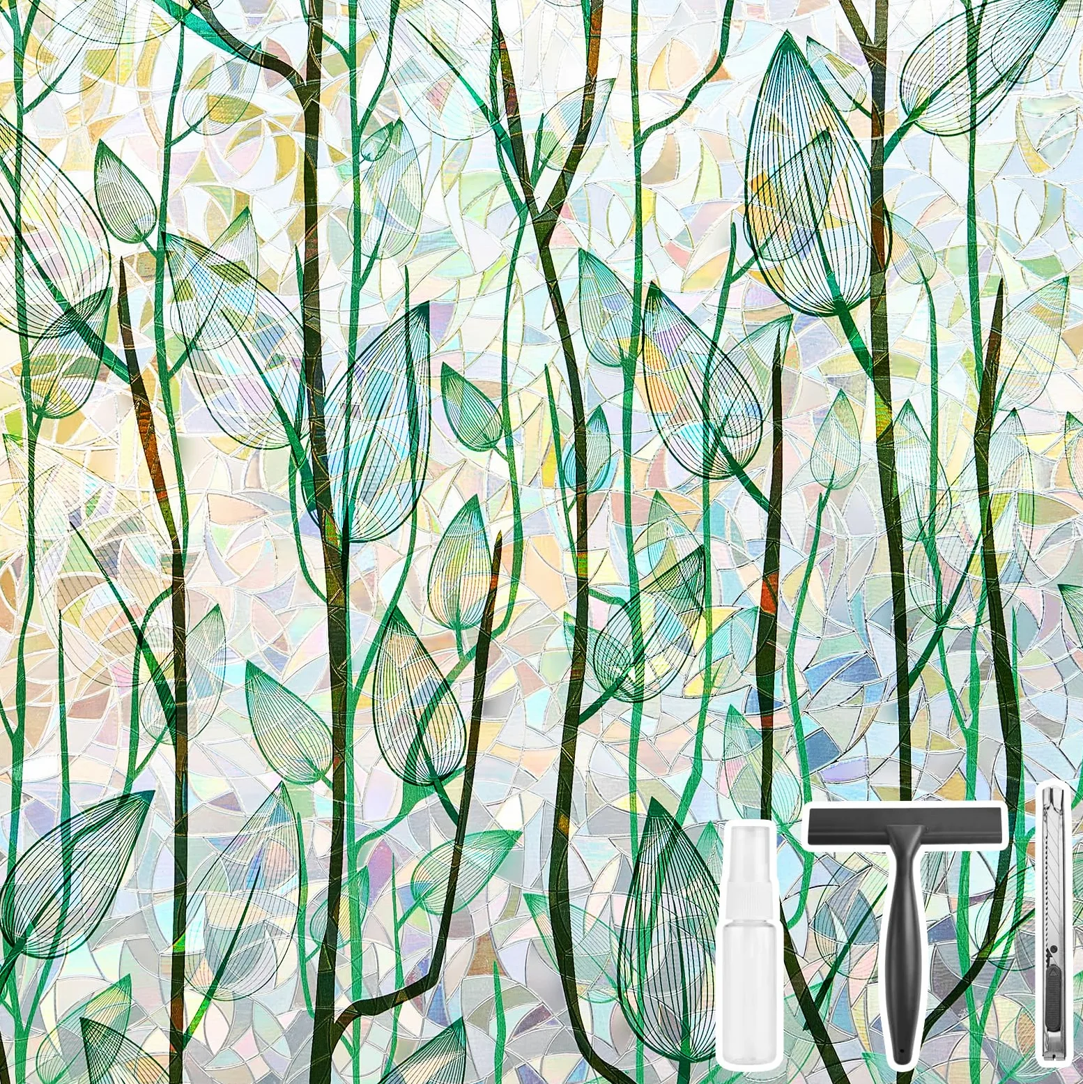 Finnez Film d'intimité 3D sans Colle pour fenêtre - Contrôle de la Chaleur - Anti-UV - 90 cm x 4 m - Arc-en-Ciel