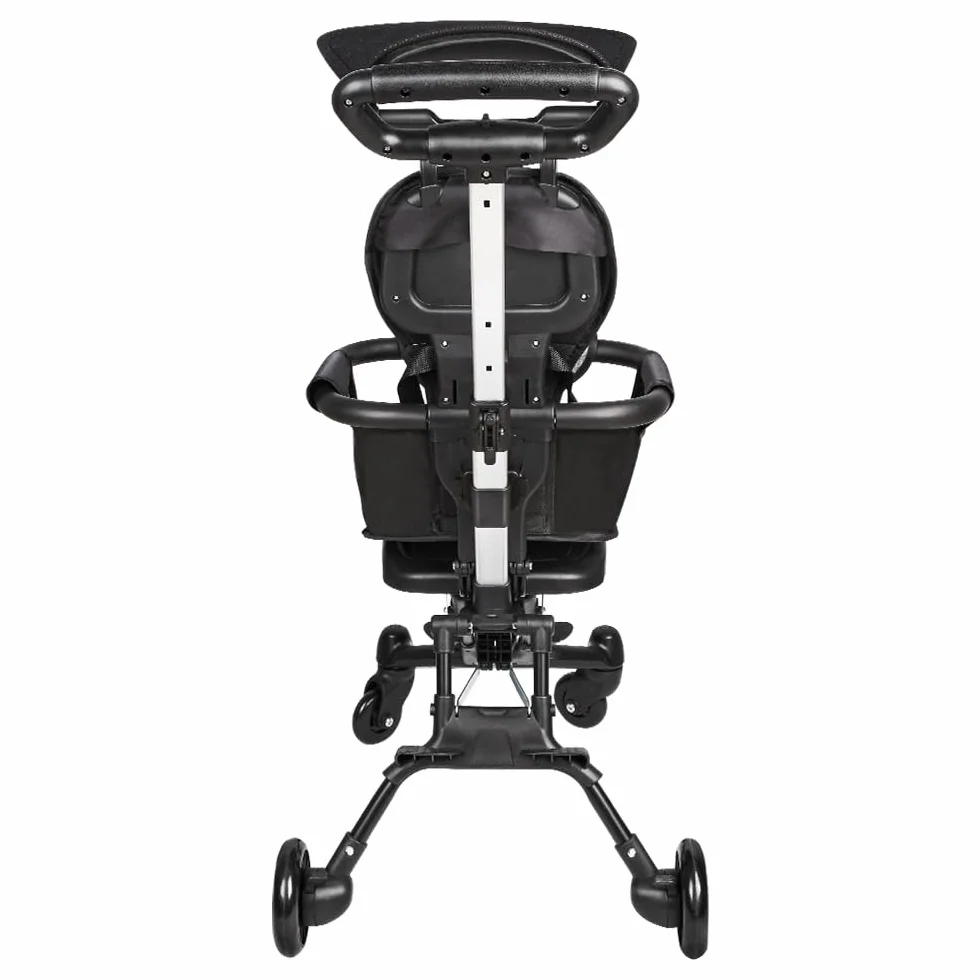 Poussette Compacte 25 kg Inclinable Pliable Porte-Gobelet Capote Pare-Soleil UPF 50+ Panier Course XL Gris Noir