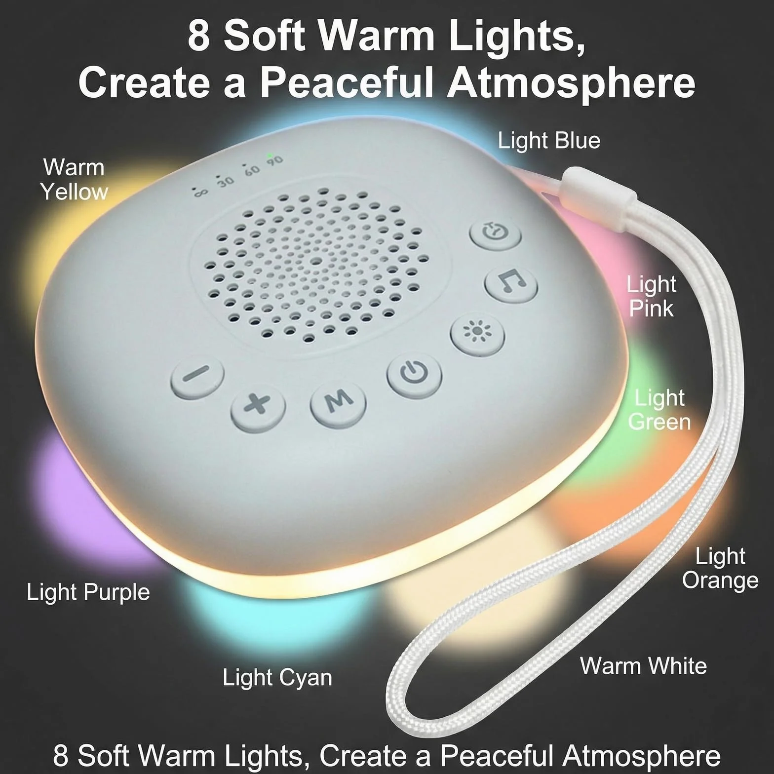 Machine Bruit Blanc Bébé Portable, White Noise Machine Avec Sons De Bruit Blanc, Veilleuse Intégrée, Minuterie, Rechargeable 800 mAh