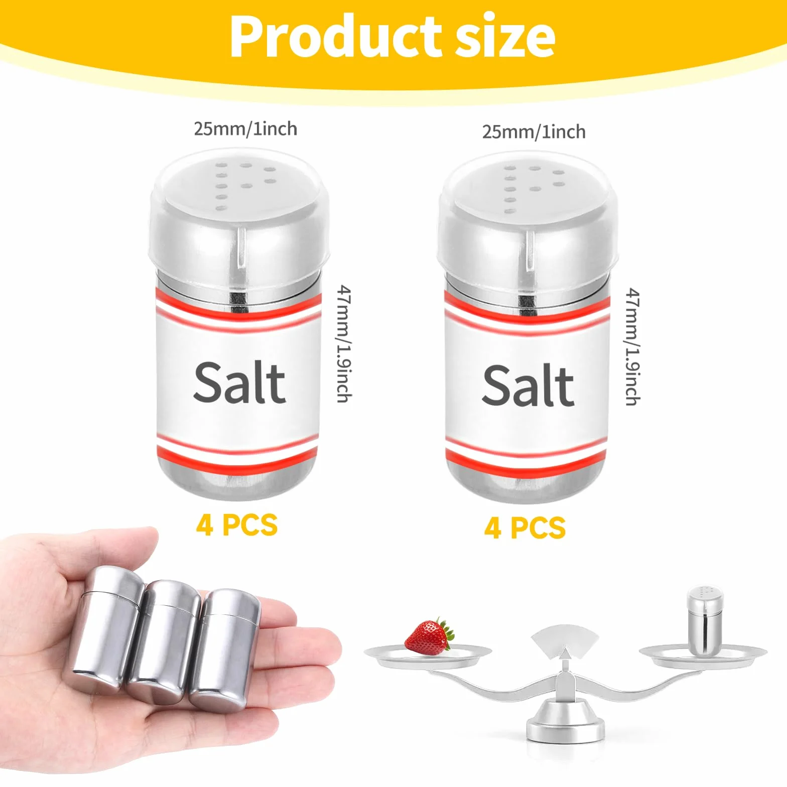Mini salières en acier inoxydable 15 ml avec couvercle, lot de 8 pour camping, cuisine et barbecue