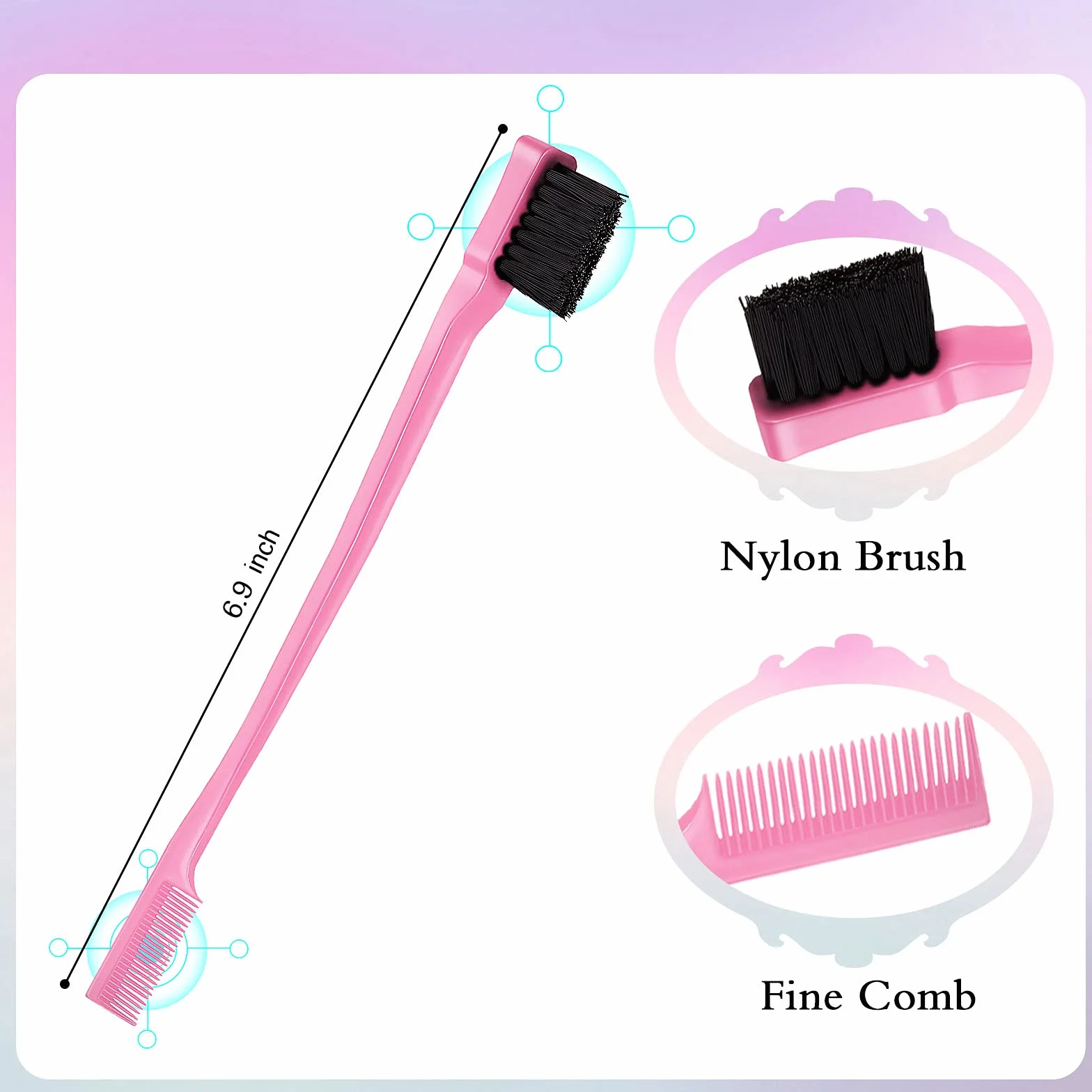 Brosse à Cheveux Double Face Peigne à Queue de Rat 3 Pièces Rose