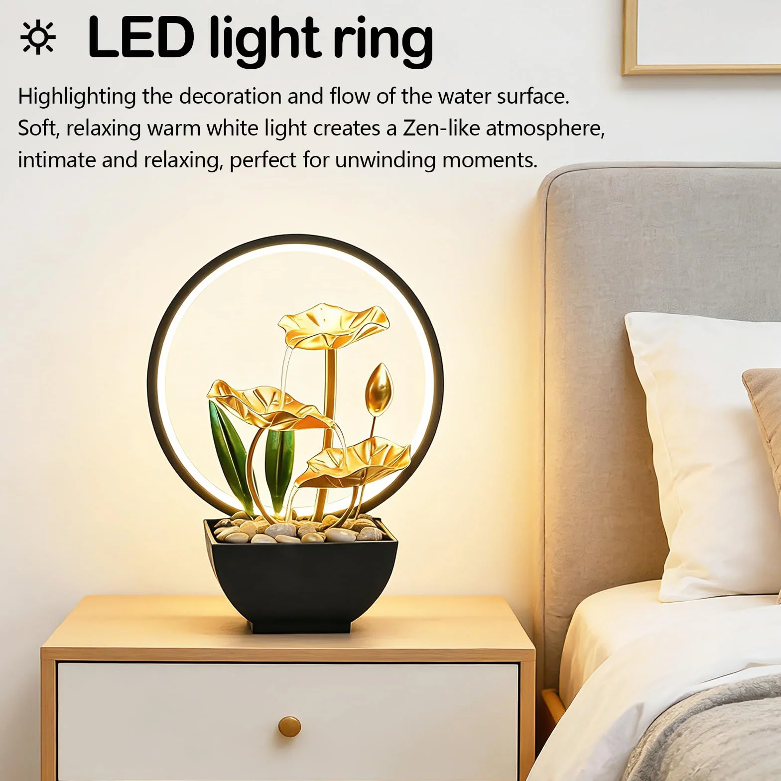Fontaine d'intérieur LED 3 niveaux décoration zen pompe silencieuse mini cascade table