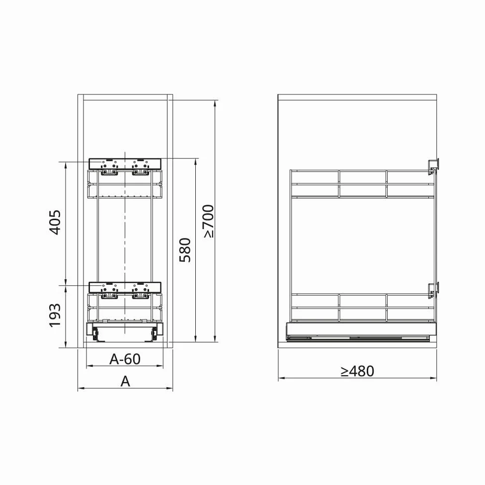 ATM panier coulissant cuisine 30 cm acier inoxydable fermeture douce cargo | Extraction complète, réglage façade 3D, finition argent mat, rangement placard, aménagement intérieur, usage domestique
