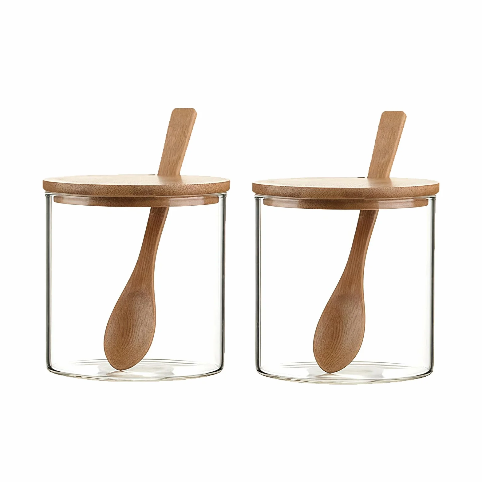 QUUPY Lot de 2 bocaux en verre transparent 300 ml avec cuillères et couvercles pour épices et assaisonnements