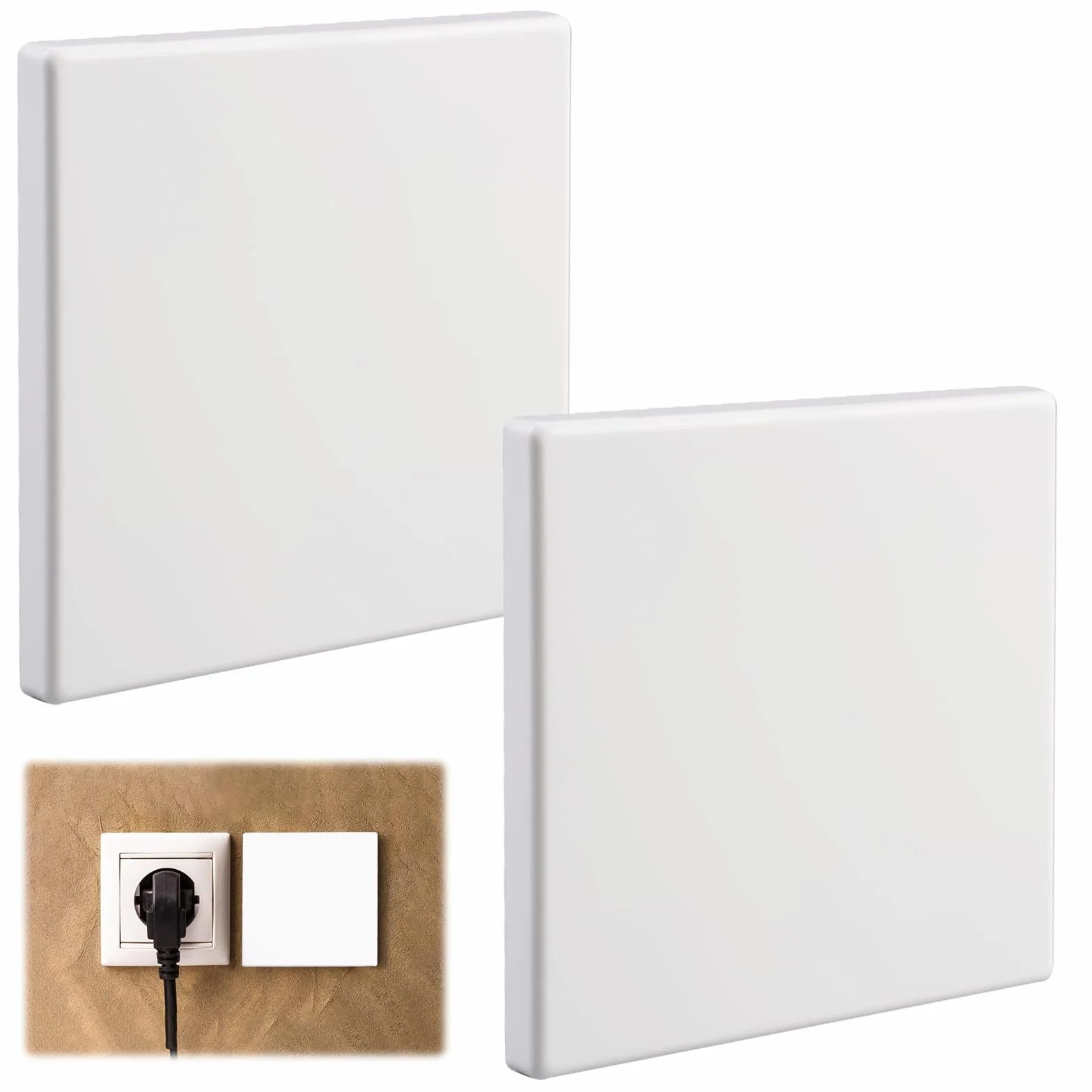 Lot de 2 Cache Prise Murale 8.6x8.6 cm Plaque Murale Vierge en Plastique Blanc