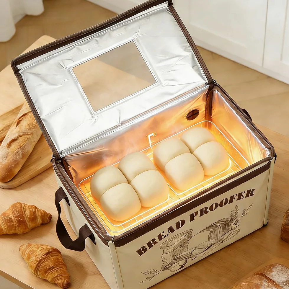 Boîte de fermentation à pain avec chauffage - Pliable - Température et minuterie réglables - Pour la cuisson du pain, du yaourt, des pizzas - 40 x 33 x 25 cm