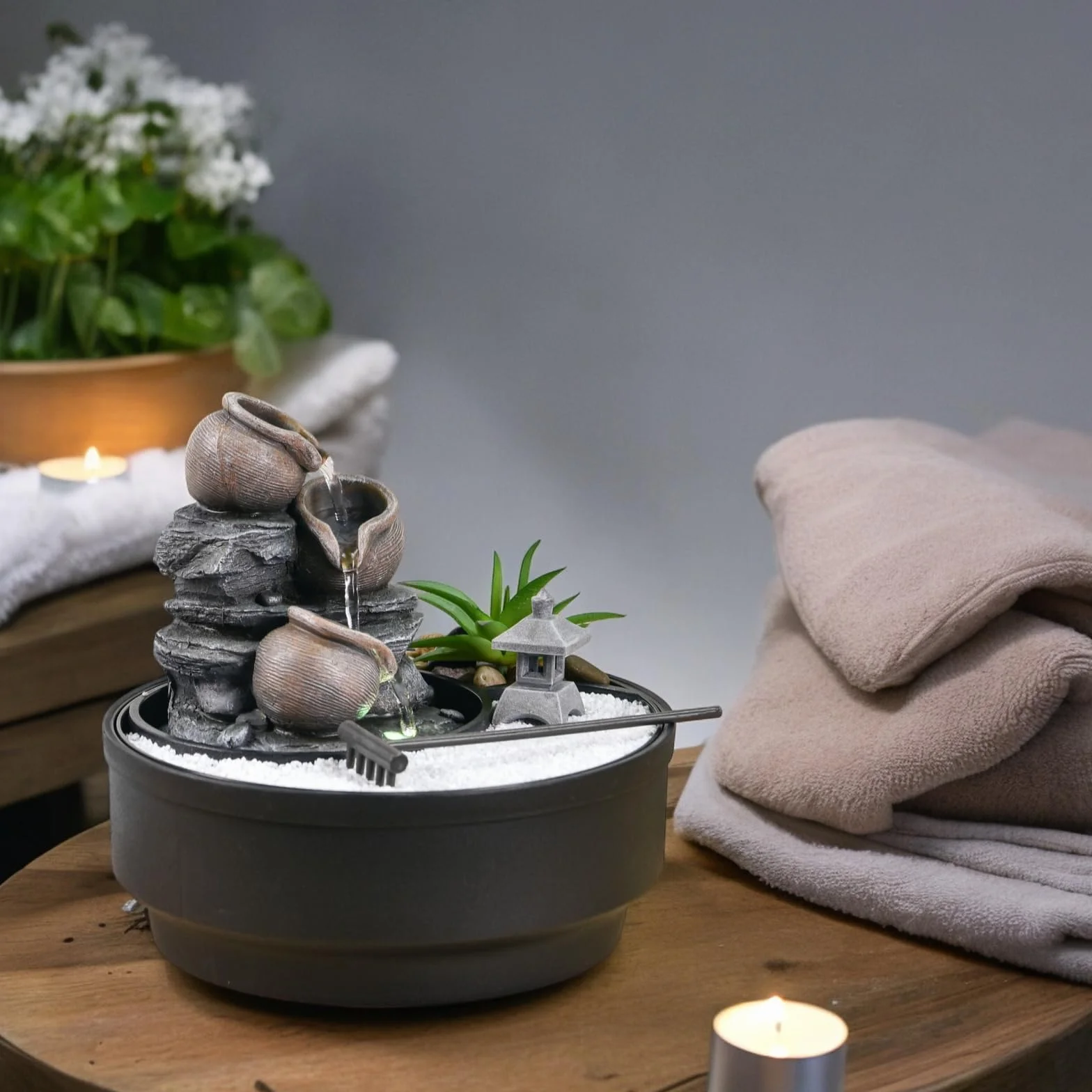 Fontaine d'Intérieur Jardin Zen, Lumière LED, H21 cm - Oasis Zen'Light