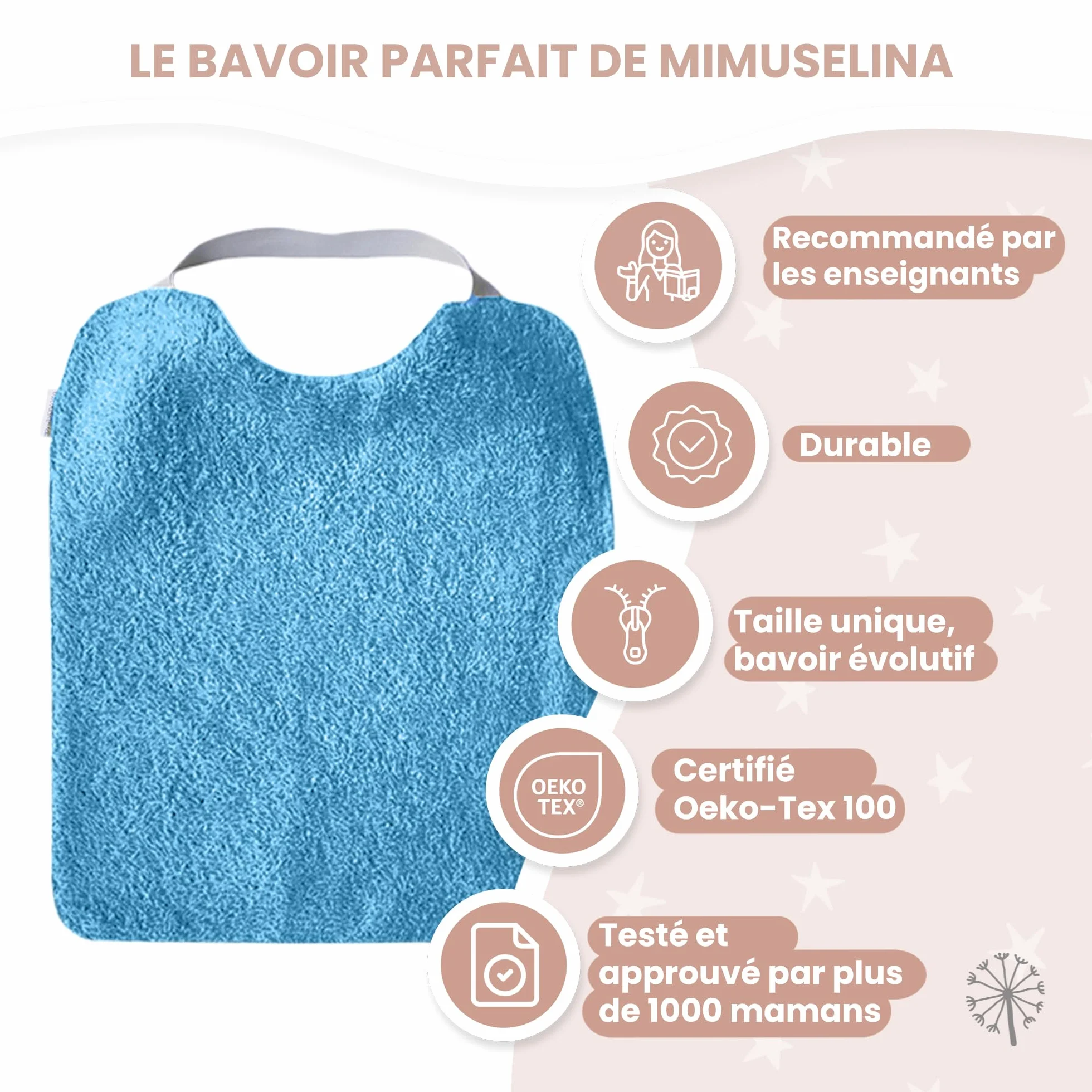 Bavoirs Bébé Imperméables Réutilisables Coton Premium Lot de 5 avec Élastique au Cou Fabriqué en Espagne