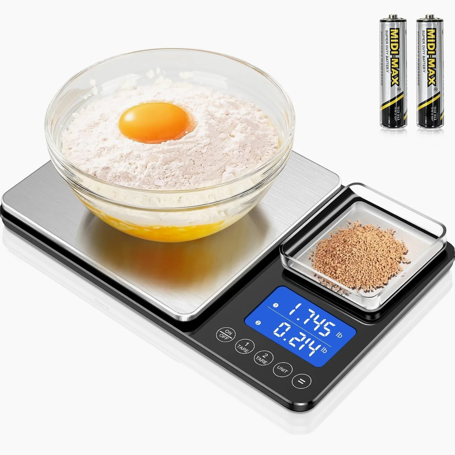 Balance de cuisine numérique à double plateforme 0,0 g/15 kg - Poids et onces - Deux précision pour pain au levain, pâtisserie et cuisine avec 7 unités de tare, fonctions d'accumulation