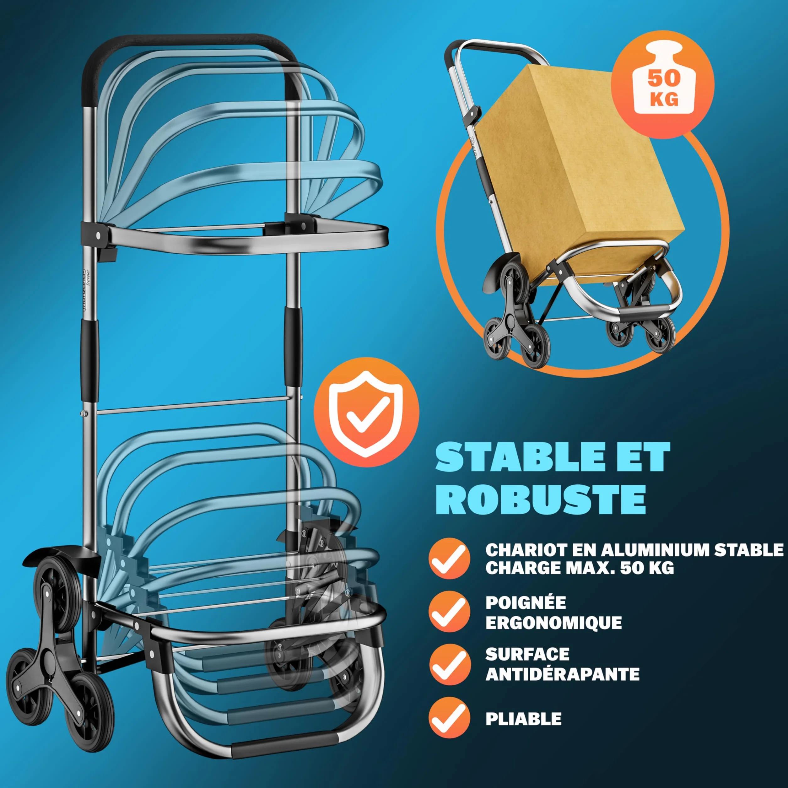 MONZANA Chariot de courses 56 litres 3 en 1 pliable noir isotherme 6 roues