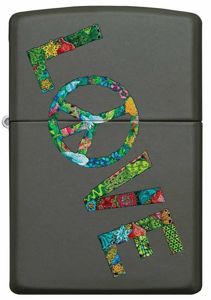 Zippo Briquet Tempête - Love Peace Nature - Finition Verte Mate avec Color Image - Rechargeable - Réutilisable - Design Coupe-Vent - Coffret Cadeau - Fabriqué aux États-Unis