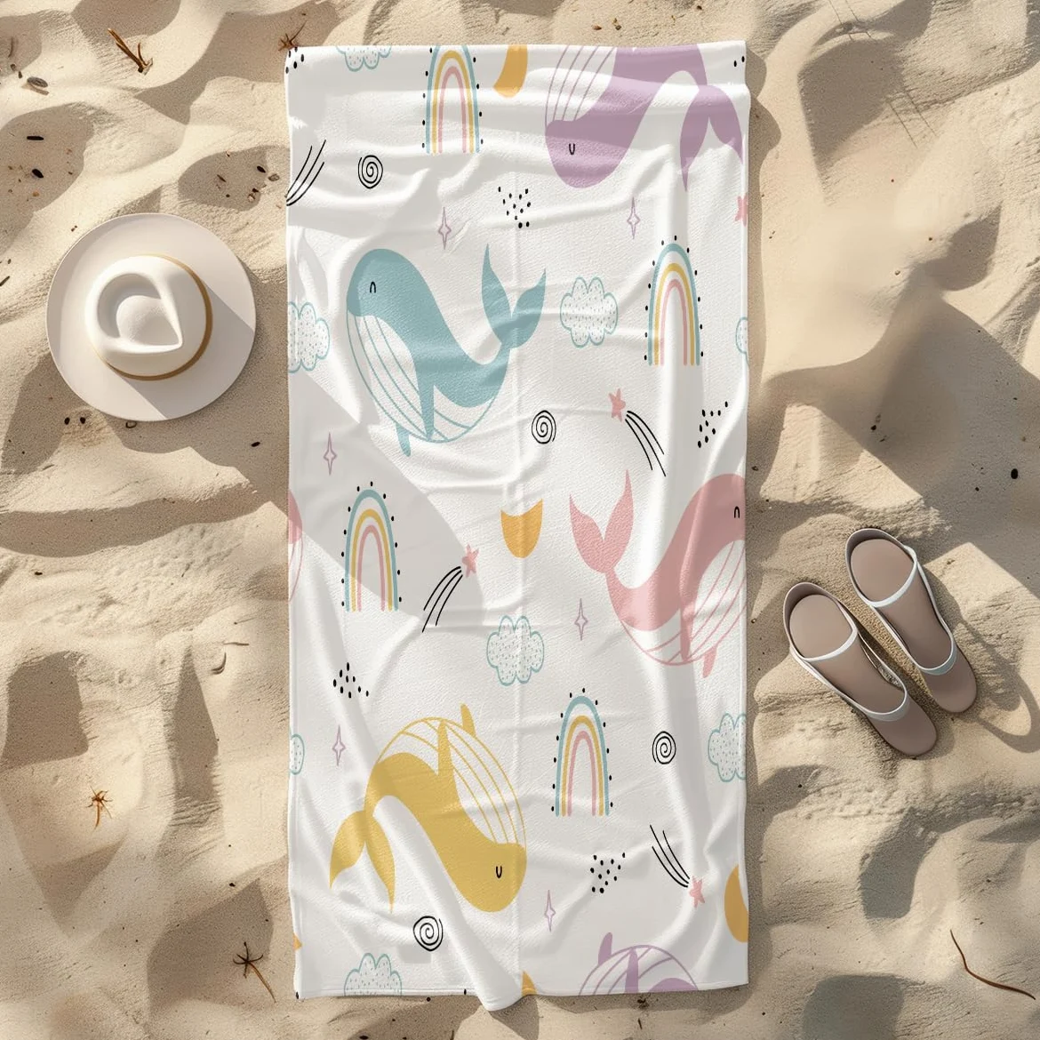 Serviette de Plage Baleine Rose Jaune Serviette de Bain Sport Piscine Toilette Microfibre Piscine Anti Sable Drap de Plage Bain xxl Ultraléger Portable Towel Absorbant Séchage Rapide 200x220cm