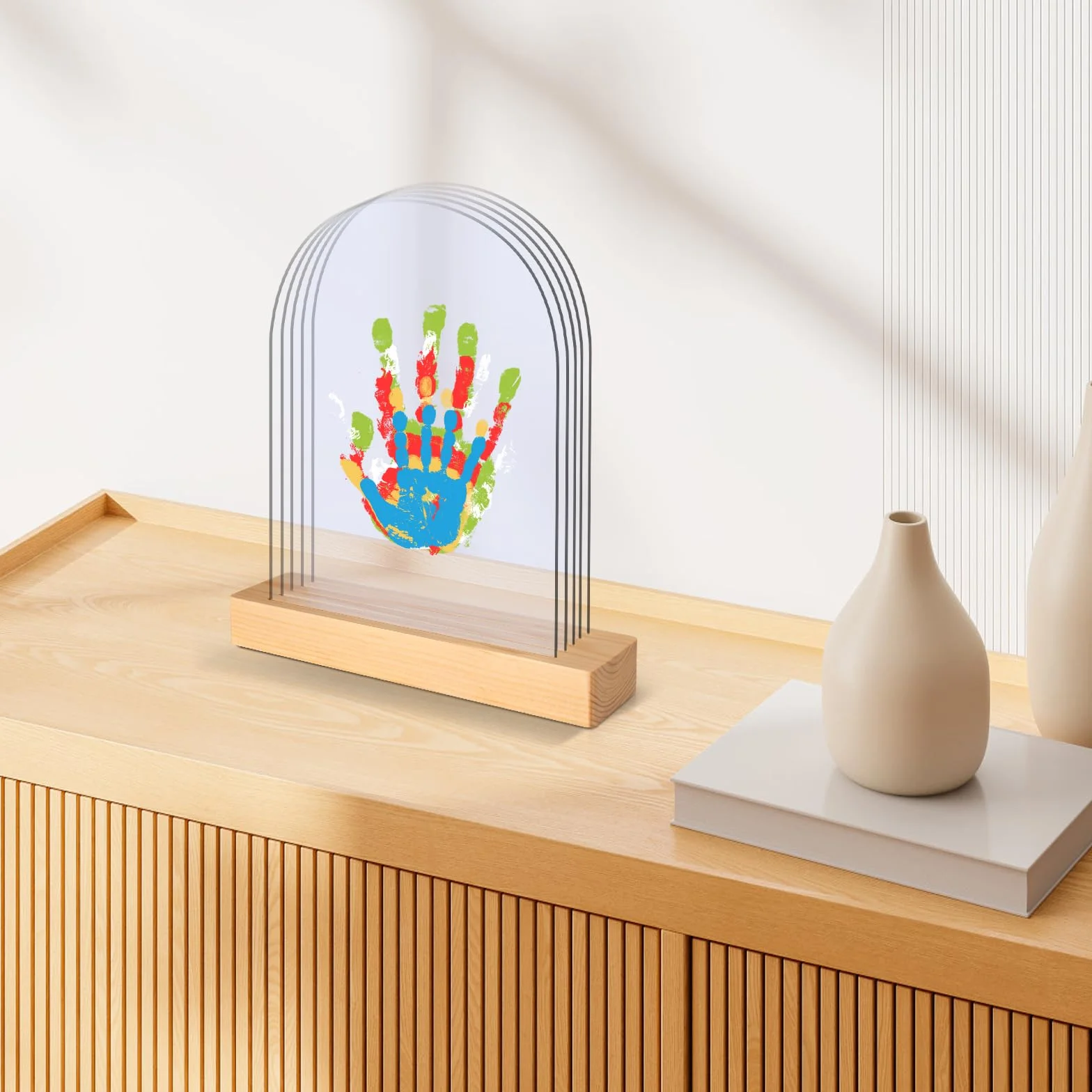 Empreinte Main Famille 5 Plaques Plexiglas 6 Couleurs Pigments, Empreinte Bebe Anniversaire Fête des Mères Pères Événements Familiaux
