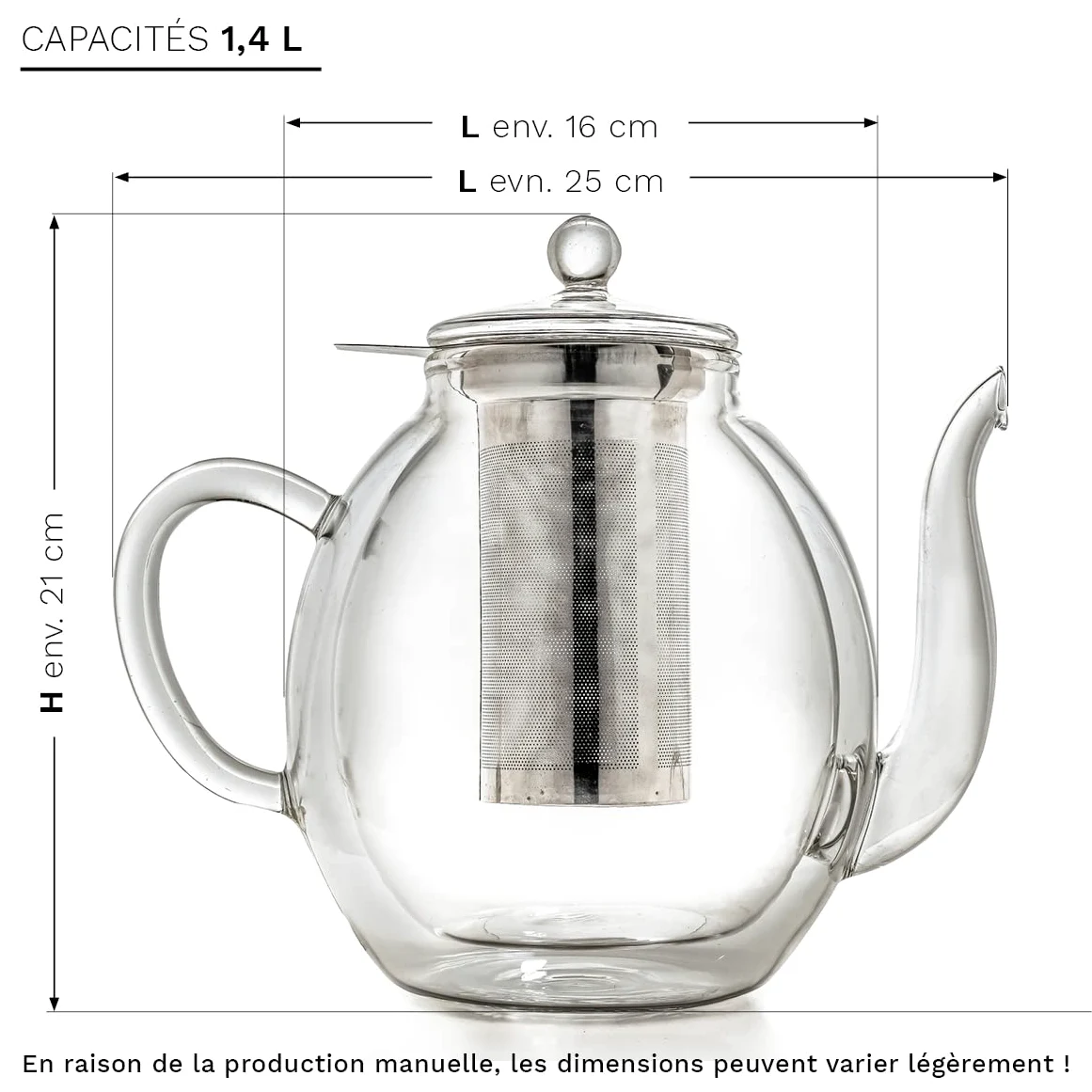 Creano Théière en verre à double paroi 1,4 l avec filtre en acier inoxydable – Théière isotherme anti-goutte pour thé en vrac et fleurs de thé