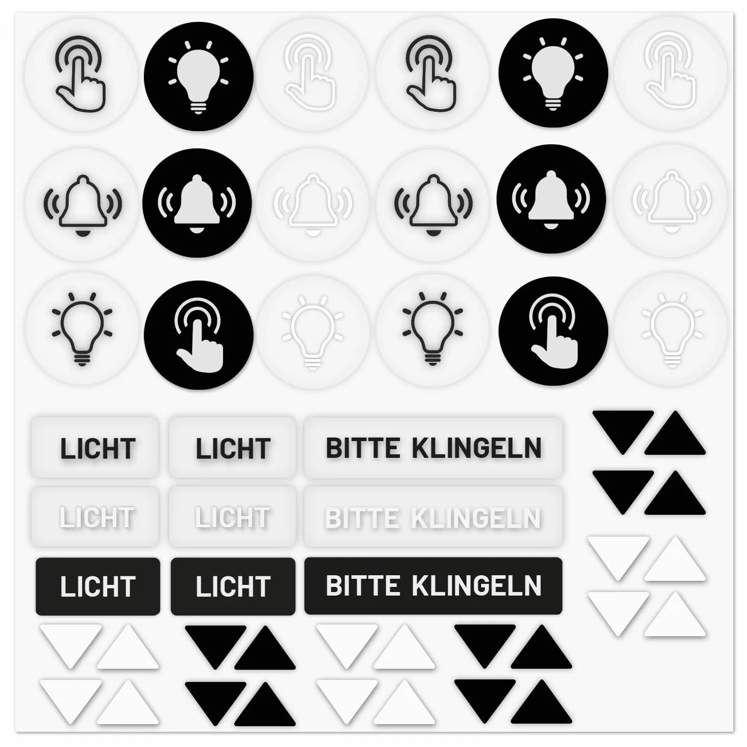 iSecur Lot de 50 autocollants pour sonnette vidéo et audio - Interrupteur haut et bas - Transparent - Symboles