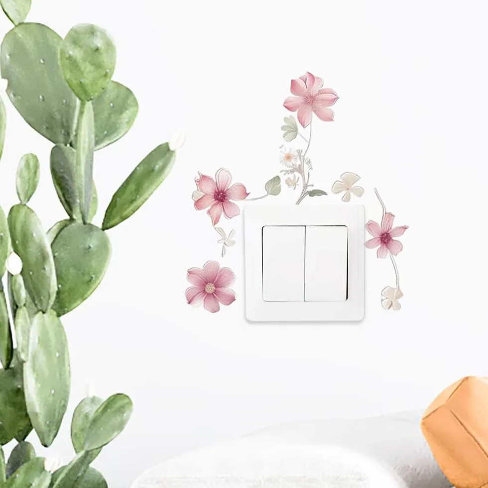 Autocollant Floral PVC Décoration Murale Interrupteur Décoratif 3 Pièces