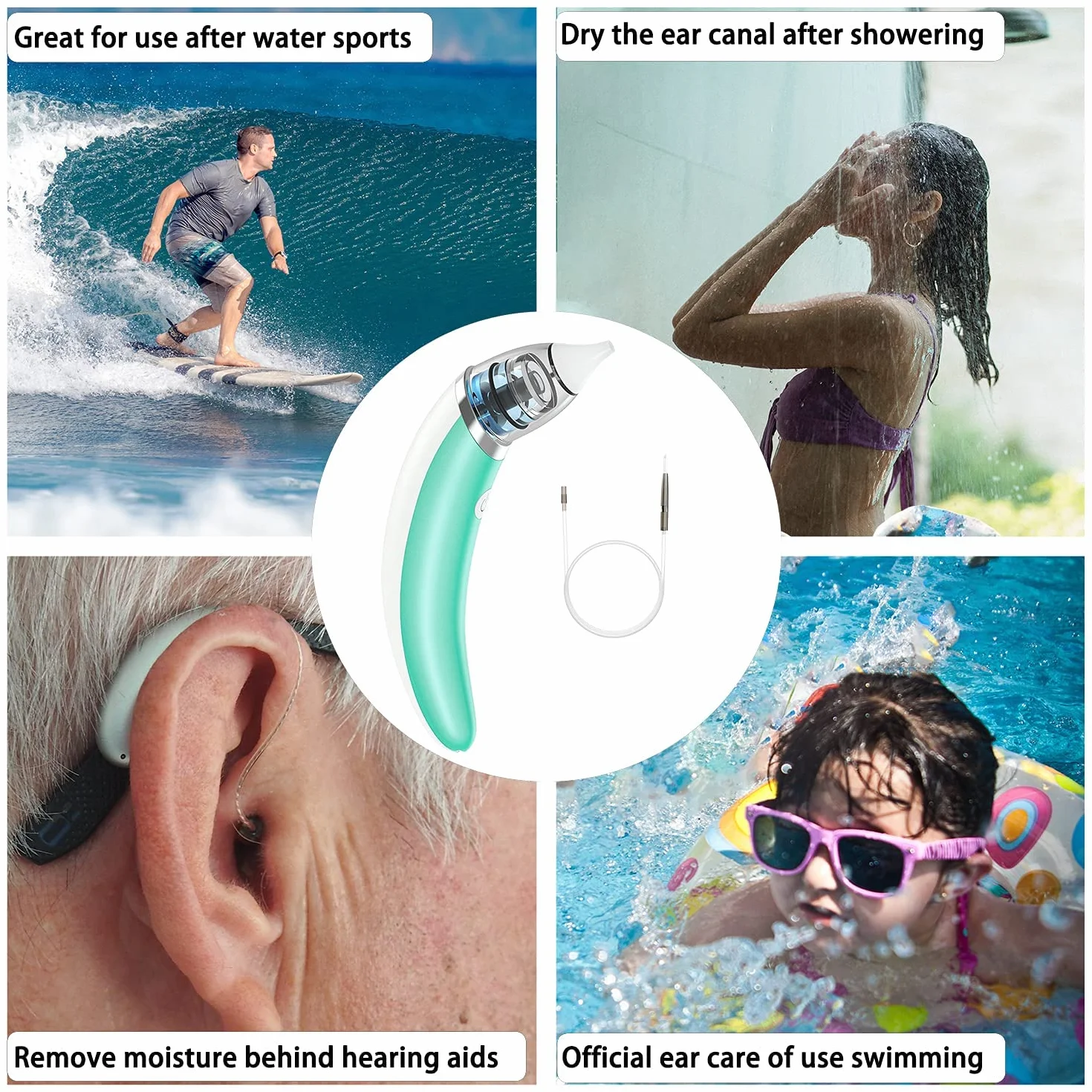 Aspirateur de Cérumen électrique Silicone 360° avec têtes de Rechange pour Enfants et Adultes