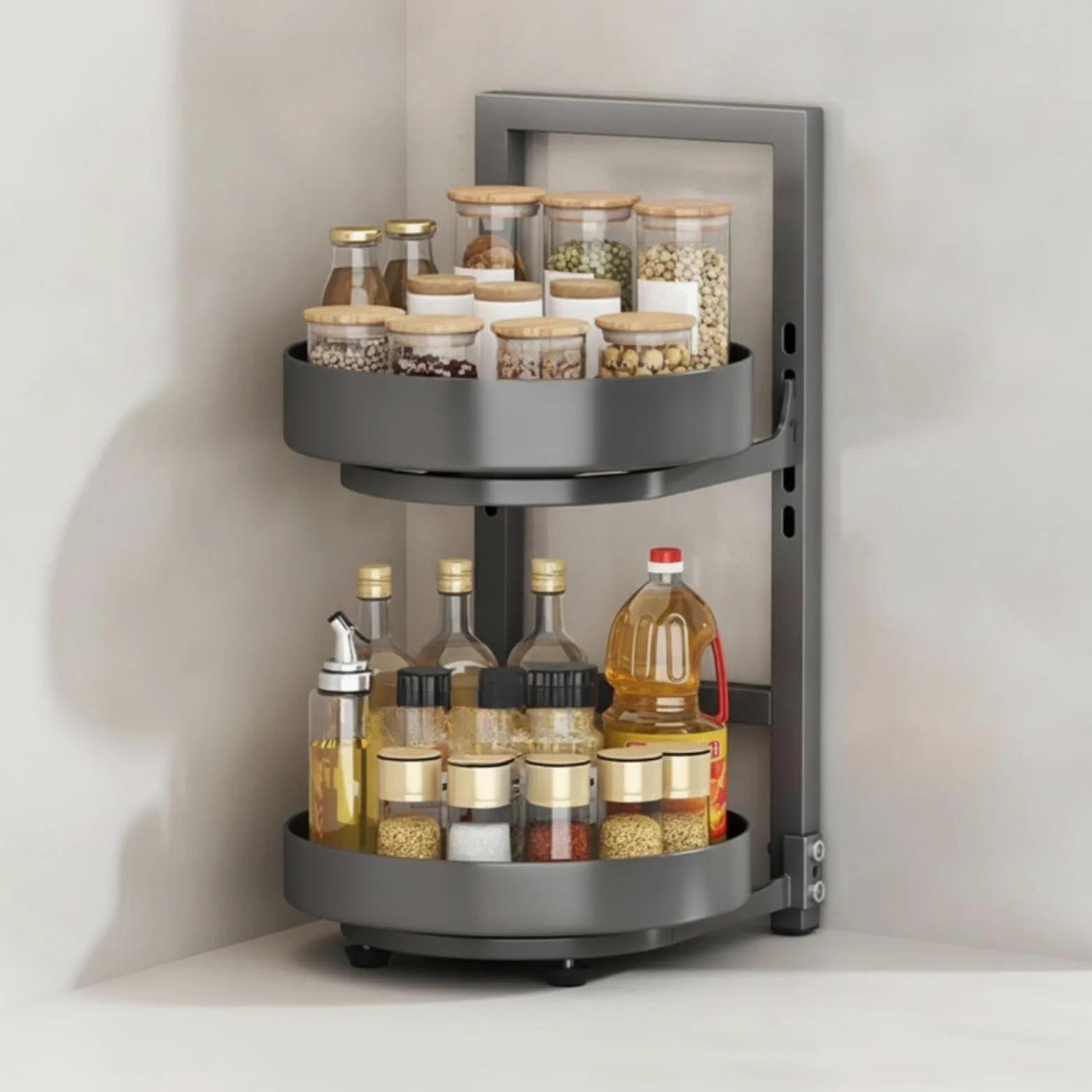 Étagère à Épices Compact Organisateur Cuisine peu Encombrant Rangement, Double Couche, Blanc Laiteux