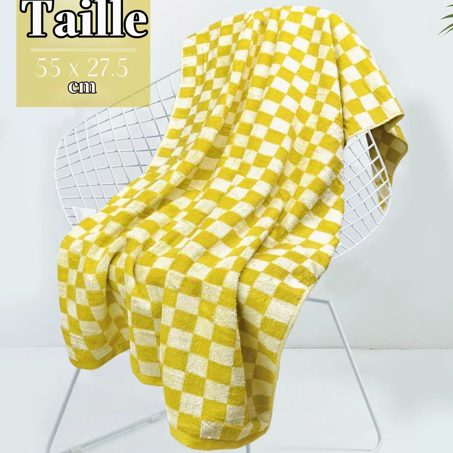 Jacquotha Lot de 2 grandes serviettes de bain à carreaux jaunes et lilas, douces et colorées, pour salle de bain, spa, grandes serviettes de douche de 140 x 69,8 cm, fines à séchage rapide pour plage,