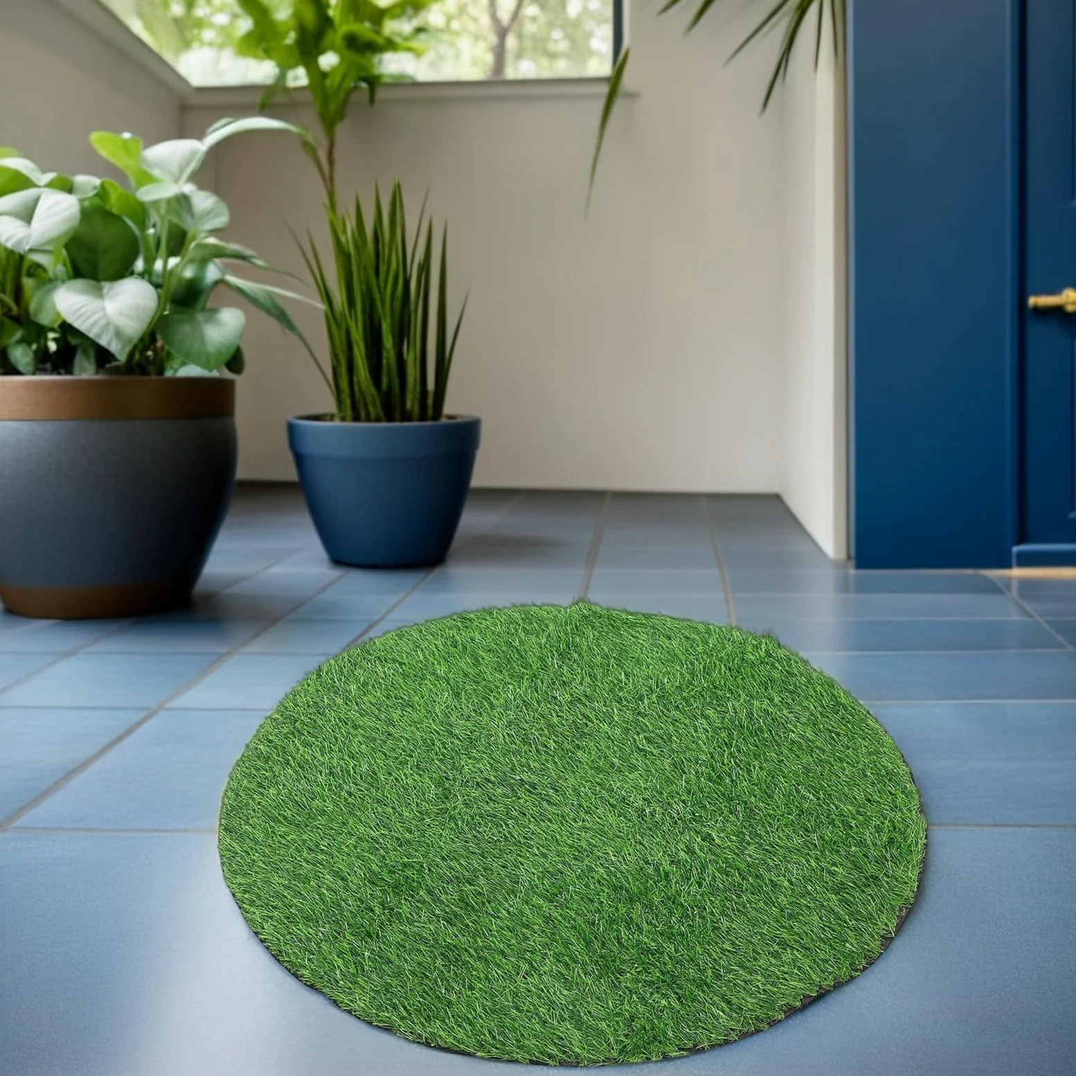 Kisangel Gazon Artificiel Rond 90 CM Diamètre 25 MM Épaisseur Tapis de Propreté pour Chien Utilisation Extérieure et Intérieure