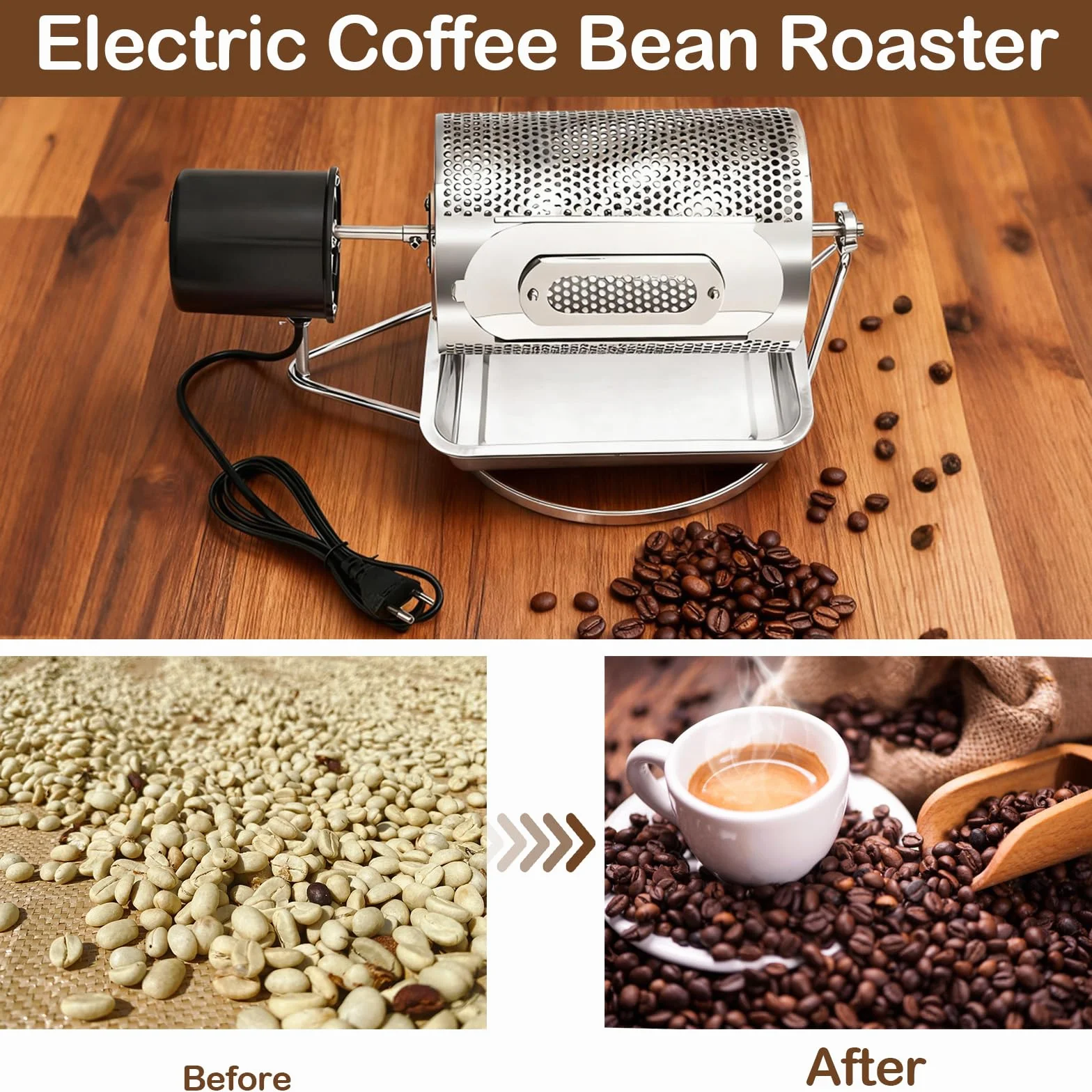 Torréfacteur à Café électrique Automatique Tambour 250g Acier Inoxydable