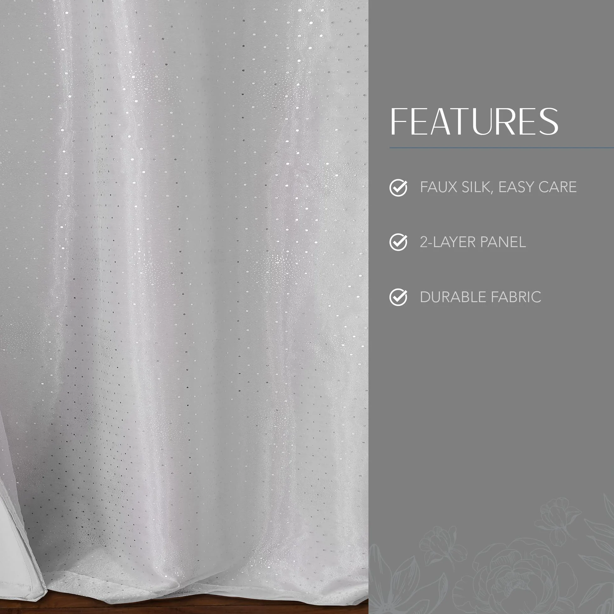 Elrene Collection de Rideaux de fenêtre Aurora, Polyester Tissu, Pearl Gray, 52" W x 108" L (1 Panel)