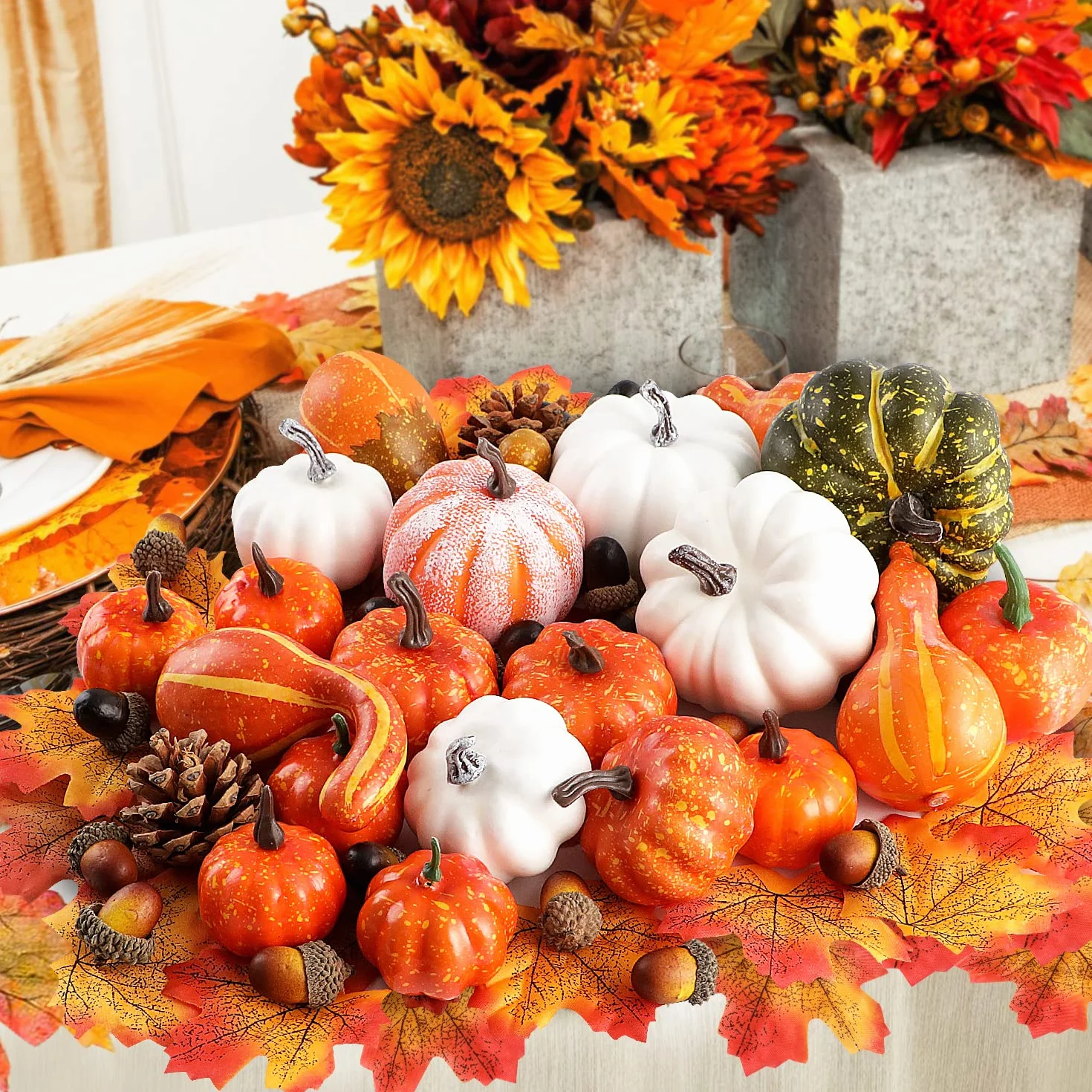 Benjia 102pcs Fausses Citrouilles Artificielles Automne Décoration Halloween