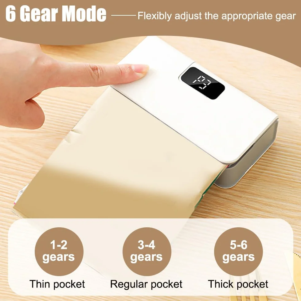 Mini Scelleur 2 en 1 Scelleuse de Sacs Magnétique avec Cutter Caché 6 Niveau Chaleur Machine de Scellage Manuelle
