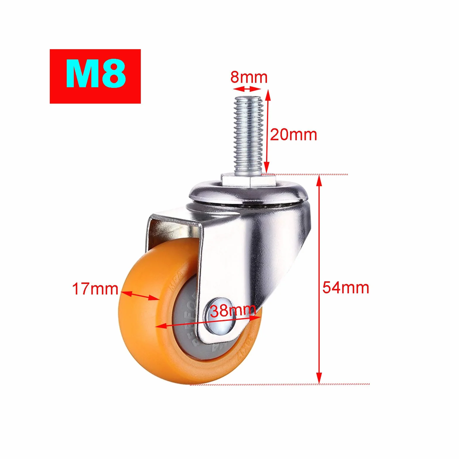 Roulettes Pivotantes avec Tige Filetée M6 M8 M10, Charge Lourde 30 kg, avec Frein, 5 Pièces