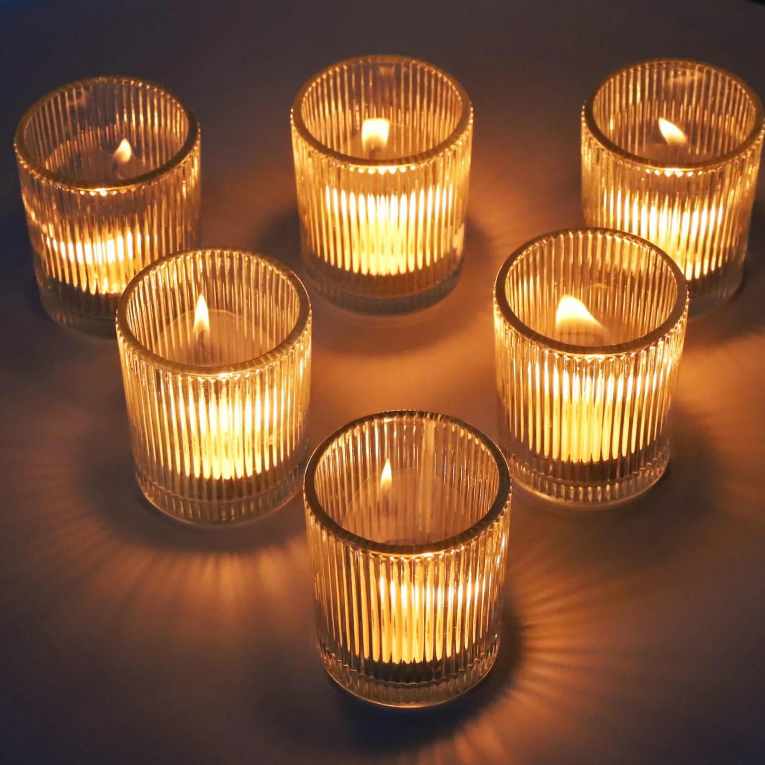Lot de 12 Bougeoirs en Verre Côtelés Transparents pour Mariage, Fête et Décoration de Noël (5,5 cm × 6,5 cm)