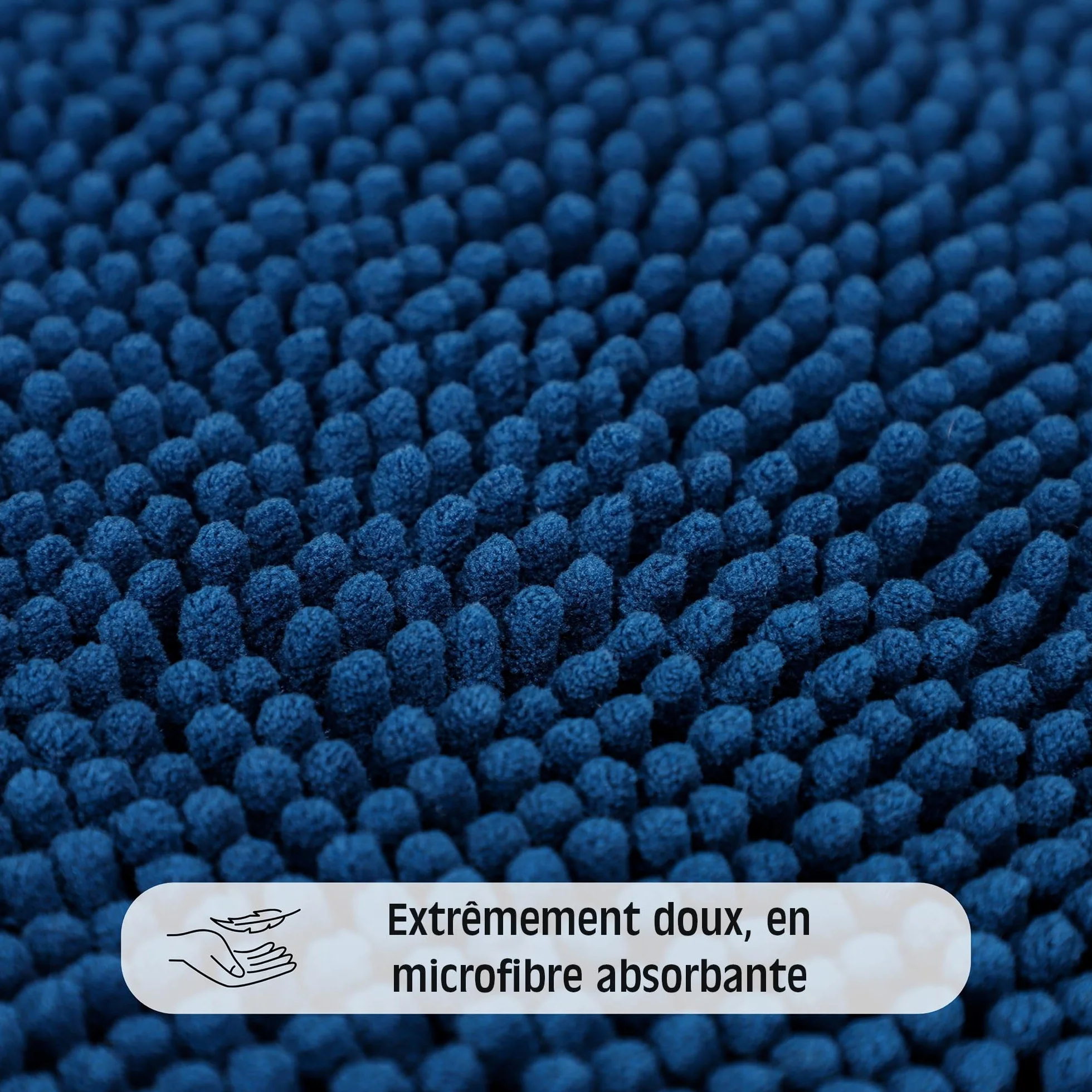 WohnDirect Tapis de Bain Antidérapant Chenille Microfibre Bleu foncé 45x45 cm Lavable Machine