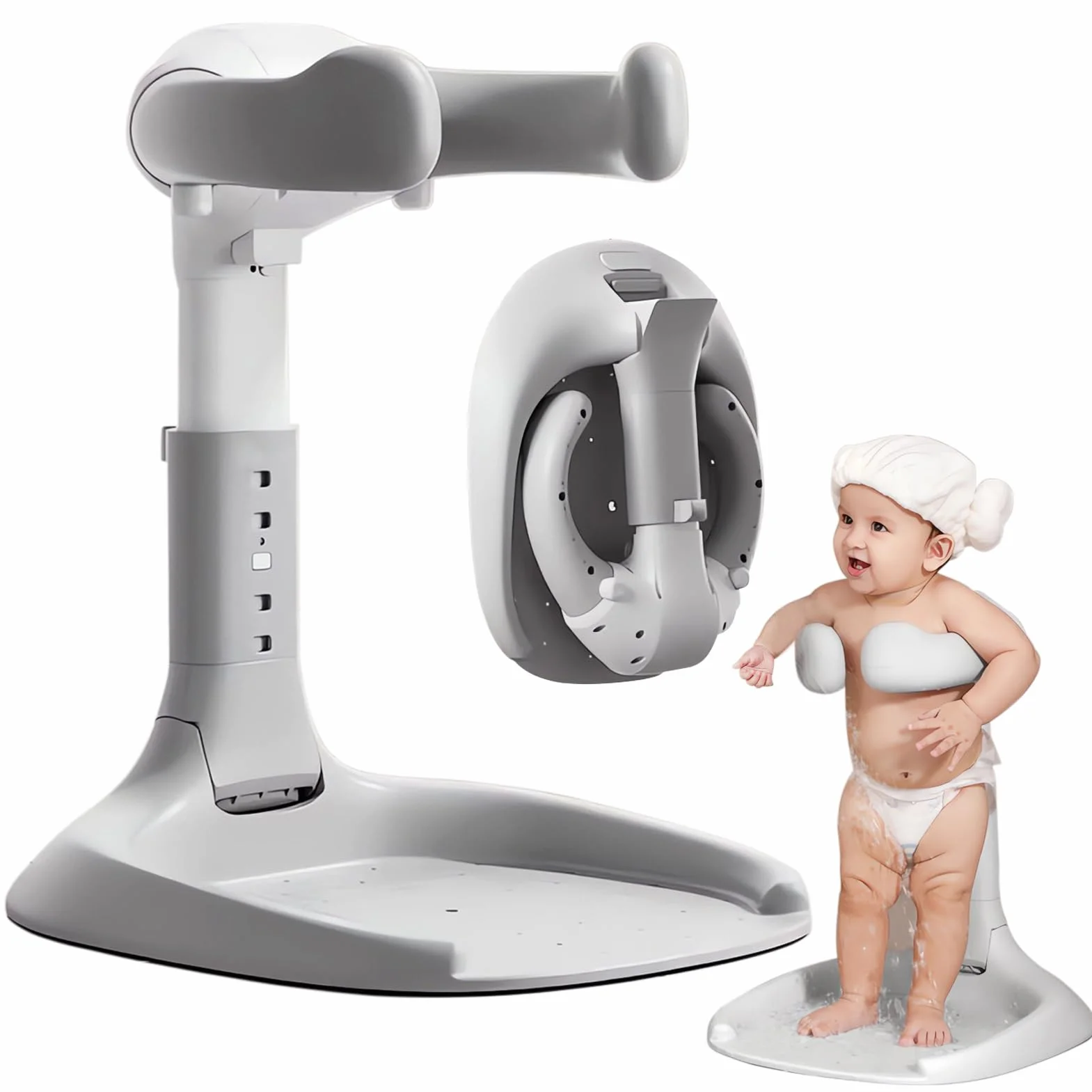 Support de Douche Bébé Debout Anti Pincement Réglable Base Antidérapante Poignée de Sécurité 6-36 Mois