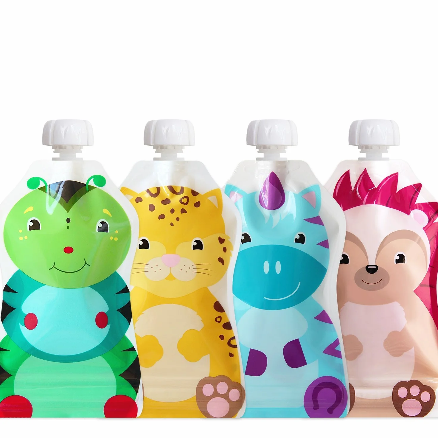 ChooMee Gourdes Réutilisables Bébé Tout-Petit Sans BPA Pochette Rechargeable Compotes Purées Yaourts Double Fermeture Large Ouverture 4 pcs 5 oz