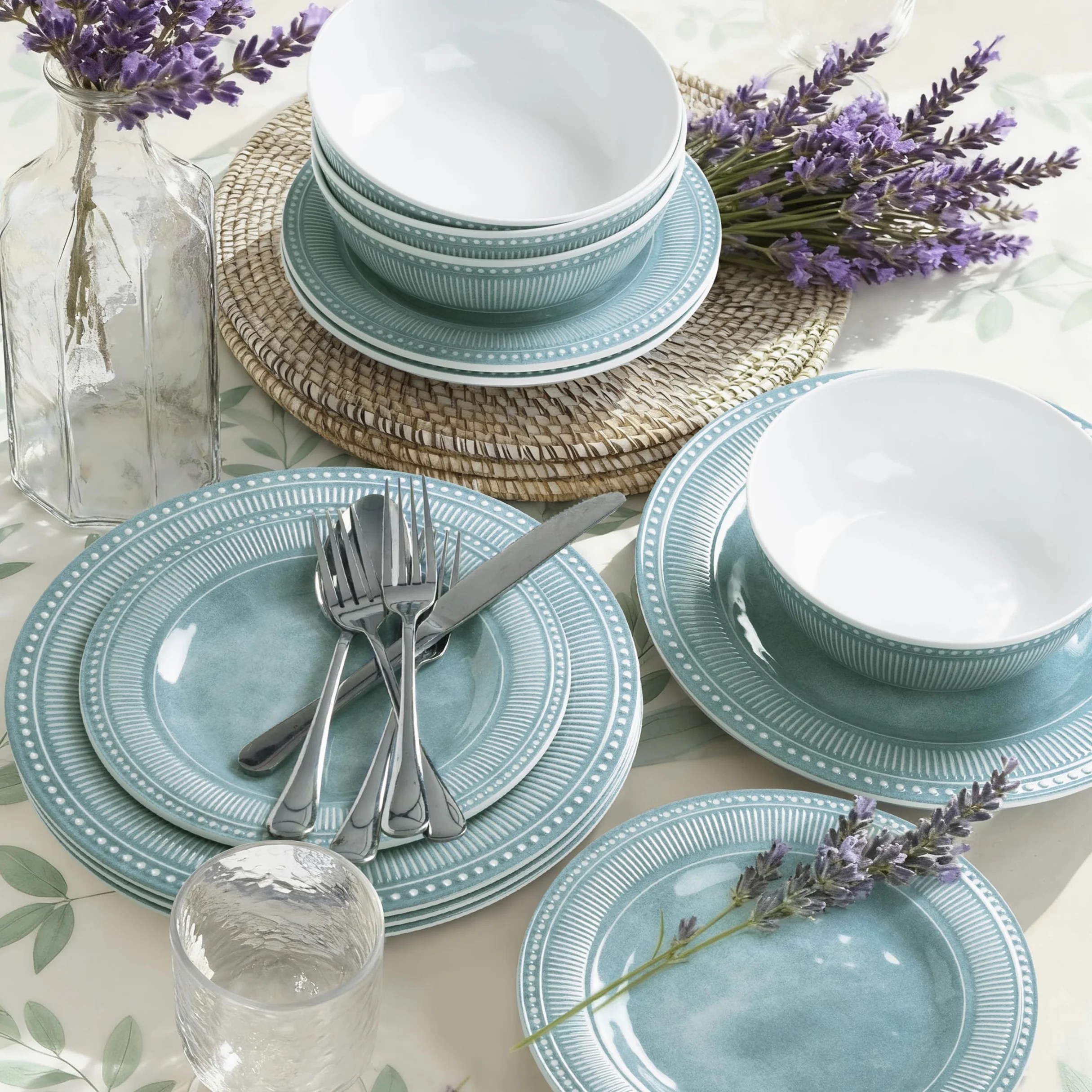 AELS Lot de 12 assiettes et bols en mélamine pour 4 personnes, lavables au lave-vaisselle, légers, incassables, sans BPA, vert