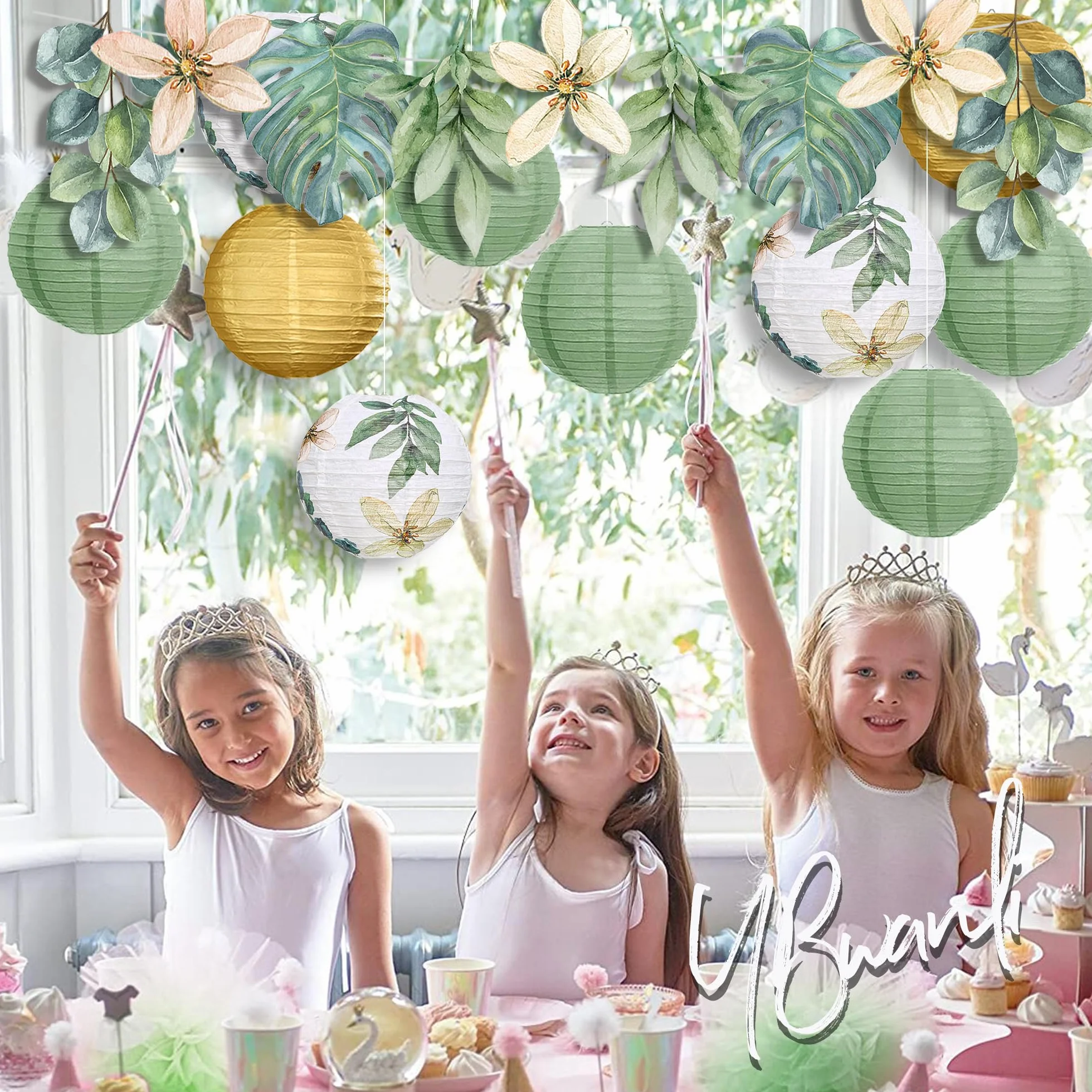 Lot de 13 lanternes en papier pour décoration de jardin, eucalyptus, communion, baby shower